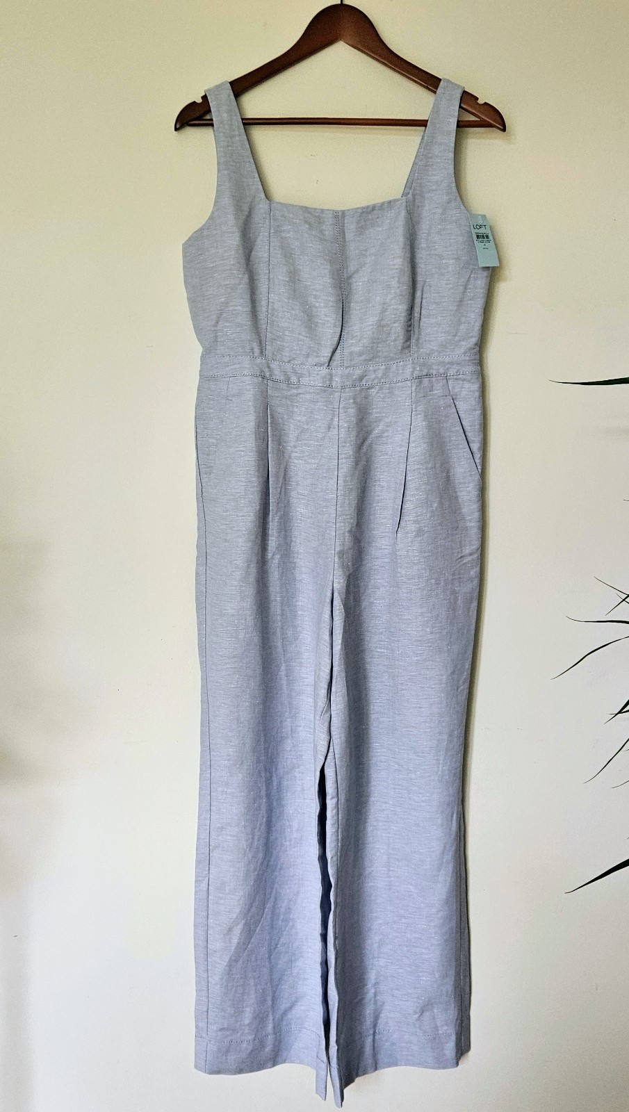 NWT ANN TAYLOR Loft Sky Blue Linen Blend Square Neck Jumpsuit Size 4P NWT ANN TAYLOR Loft Sky Blue Linen Blend Square Neck Jumpsuit Size 4P