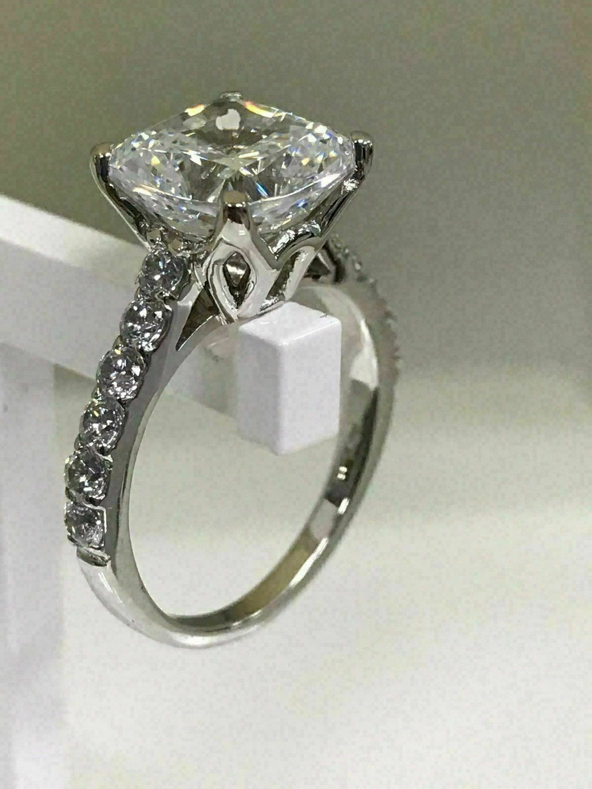 2.9Ct Cushion Cut White Moissanite Engagement Ring Solid 14K White Gold Size 9.5 2.9Ct Cushion Cut White Moissanite Engagement Ring Solid 14K White Gold Size 9.5