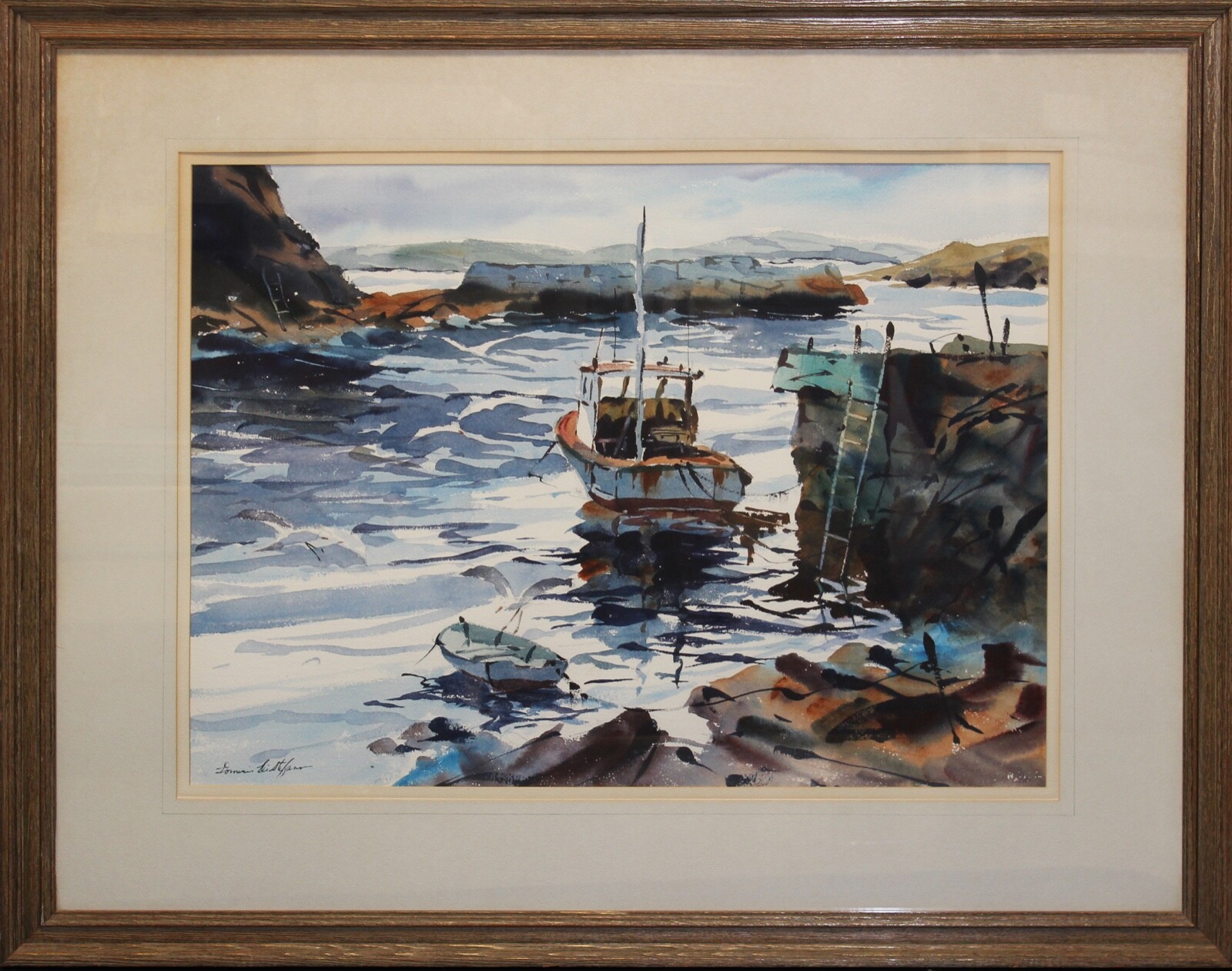 DOMENIC DISTEFANO-RI/MA AWS Realist-Original Signed WC-Rockport, MA Harbor View