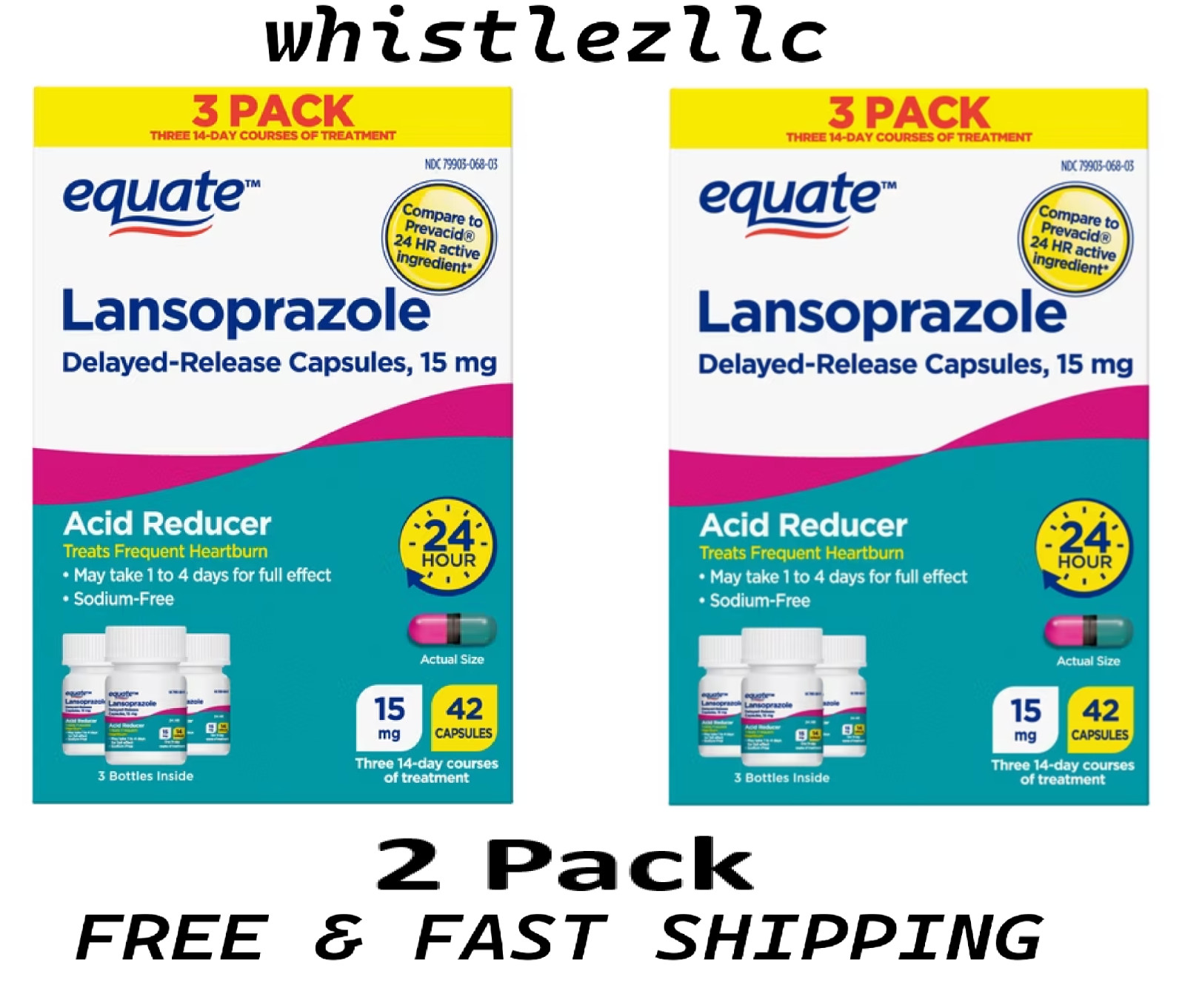 EQUATE Lansoprazole Delayed Release 15mg Acid Reducer 42 Capsules each - 2 Pack