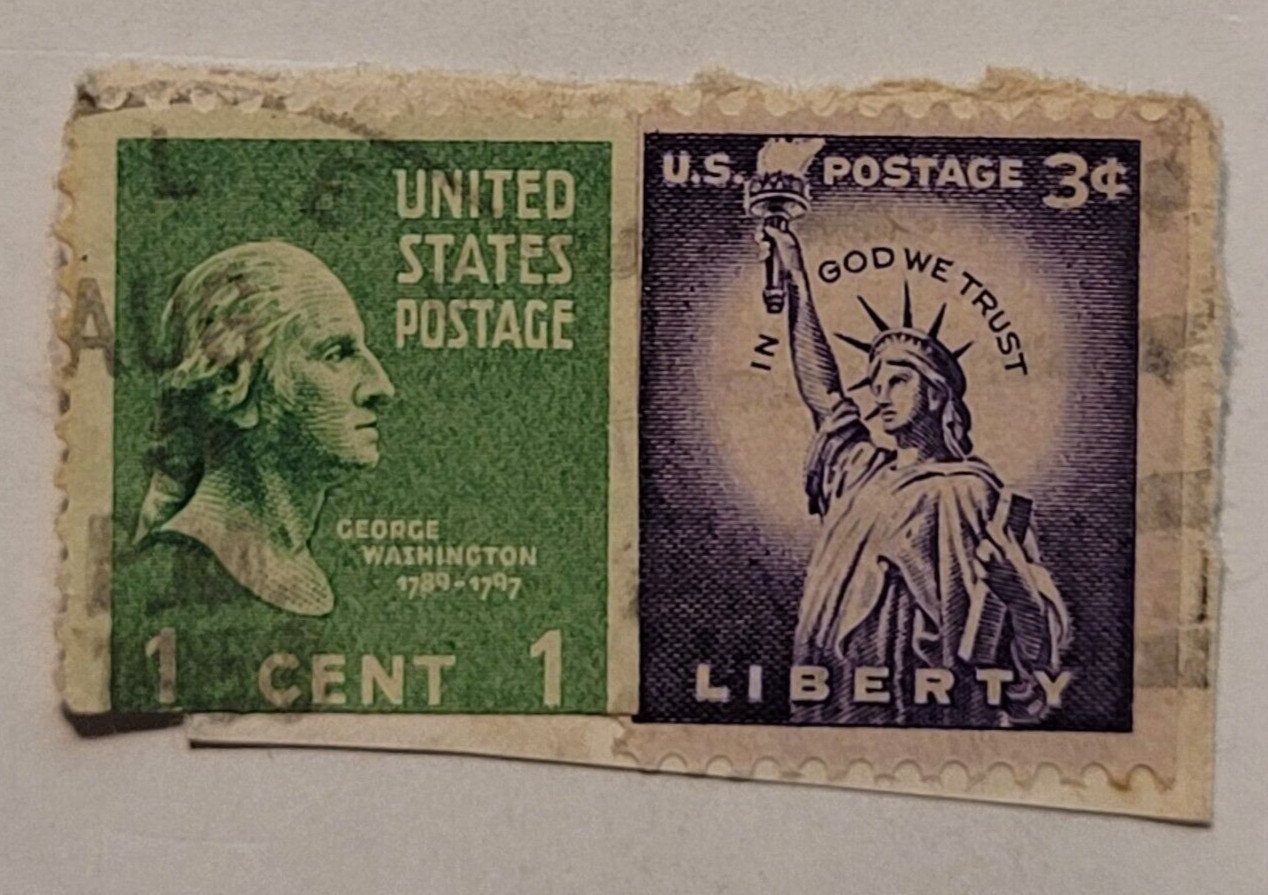 U.S. Postage Stamp ~ G. Washington 1¢ Green/J. Adams 2¢ Red ~ c.1930\'s - 031