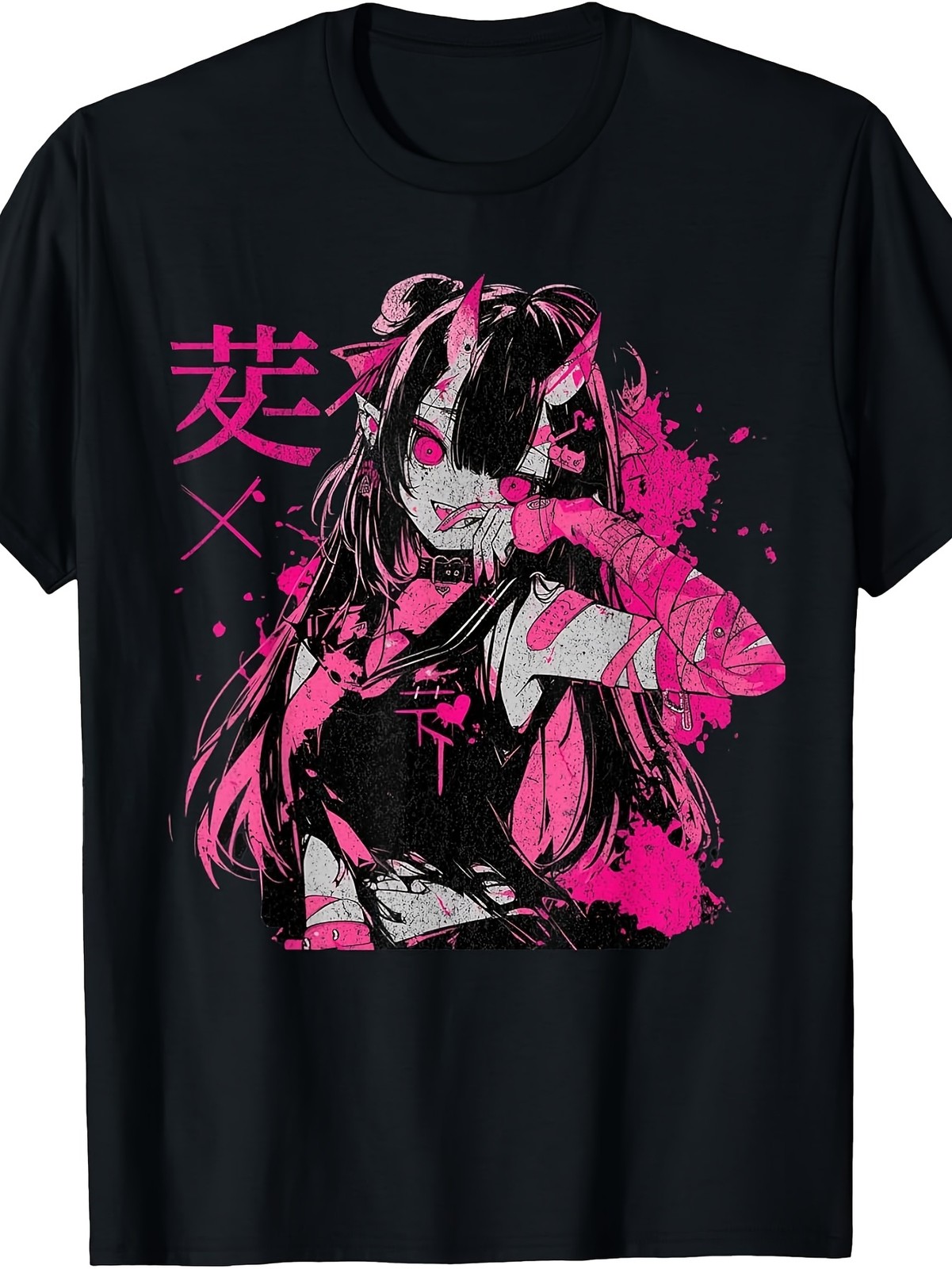 Men\'s T-Shirt, Gothic Grunge Demon Anime Waifu Horror Aesthetic T-Shirt, Unisex