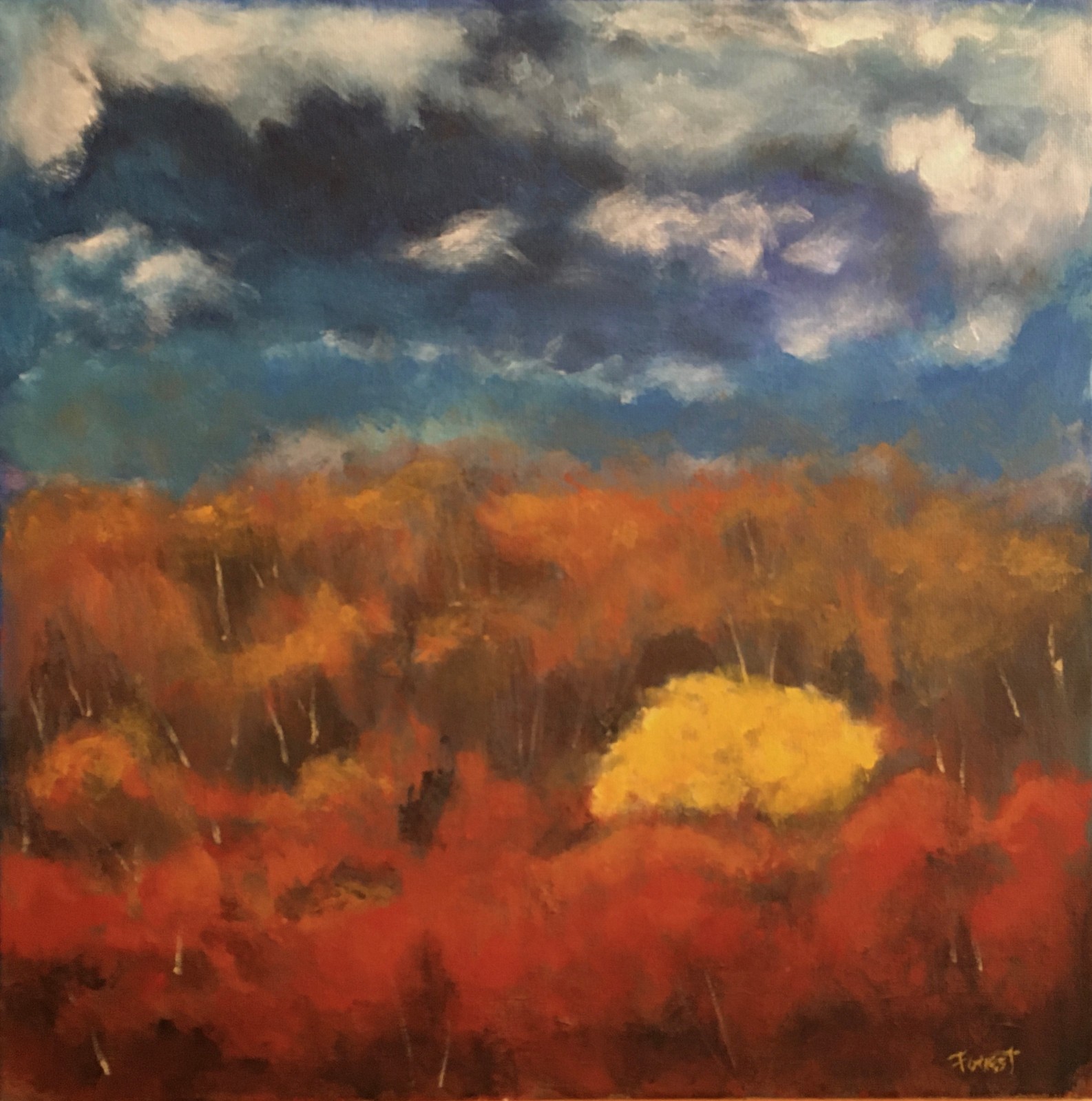 The Yellow Tree - Original 14x14 Framed Acrylic Landscape Painting on Canvas