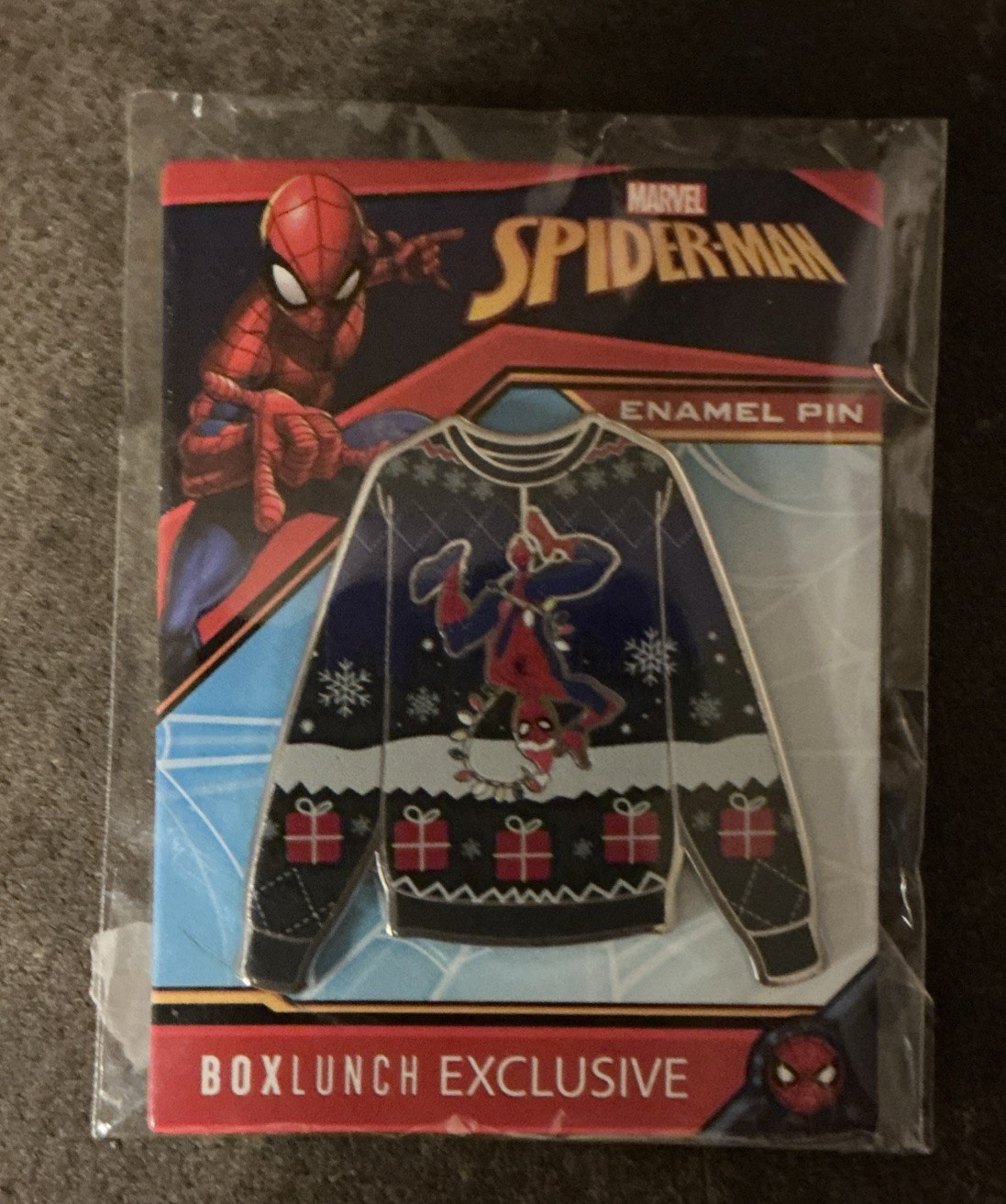 New BoxLunch Limited Edition Christmas Sweater Mystery Enamel Pin Spider-Man New BoxLunch Limited Edition Christmas Sweater Mystery Enamel Pin Spider-Man