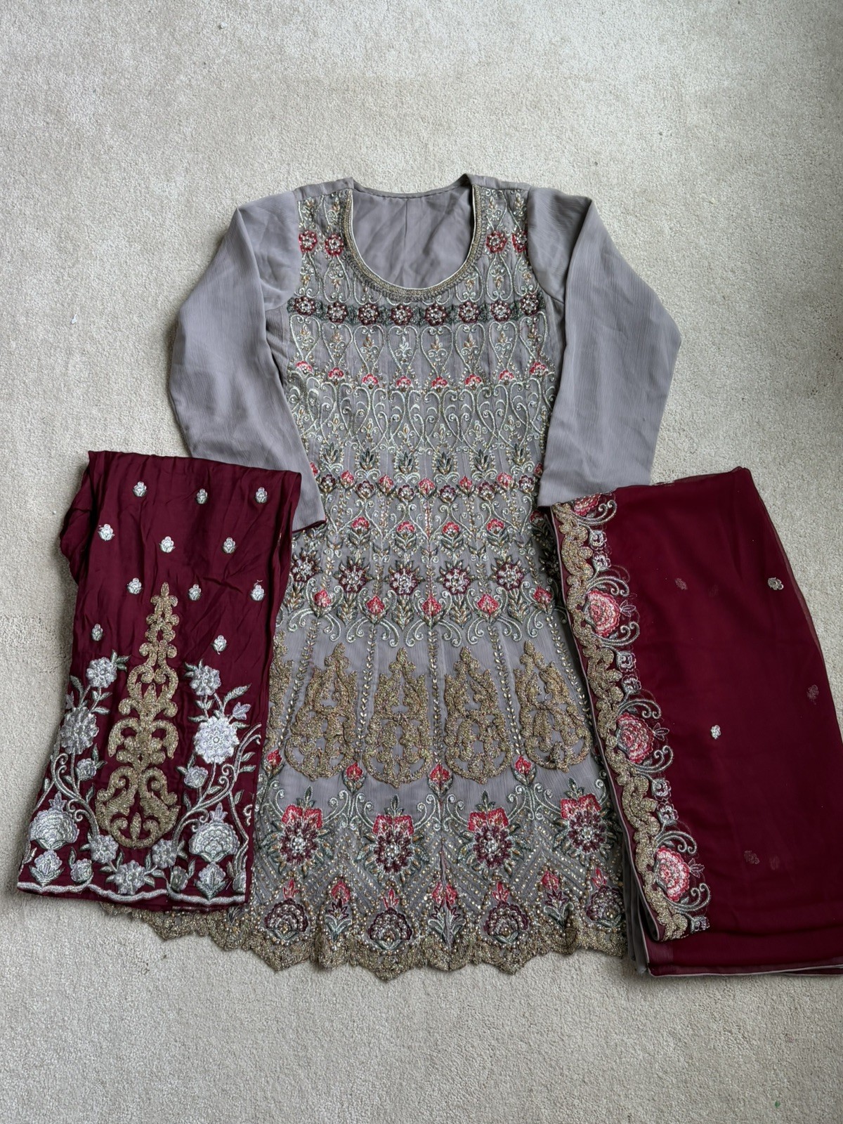 NEW Pakistani Indian Shalwar Kameez Dress Women Size small Fancy Party Eid Suit