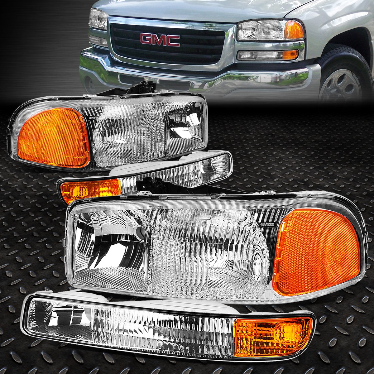 For 99-06 GMC Sierra 1500 Yukon Factory Style Fluted Lens Headlights Bumper Lamp For 99-06 GMC Sierra 1500 Yukon Factory Style Fluted Lens Headlights Bumper Lamp