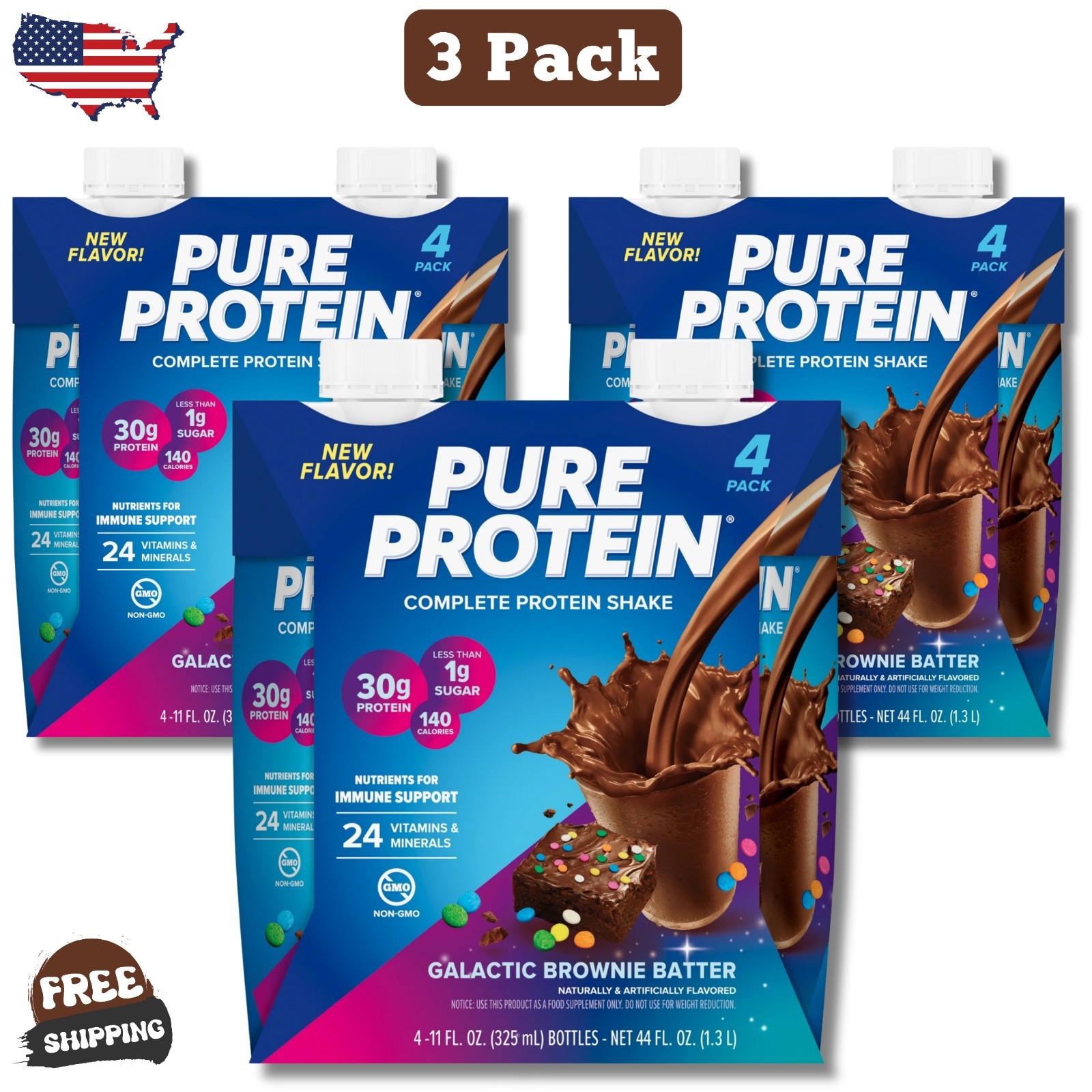 Pure Protein, Galactic Brownie Batter Complete Protein Shake, 30g (3 Pack) Pure Protein, Galactic Brownie Batter Complete Protein Shake, 30g (3 Pack)