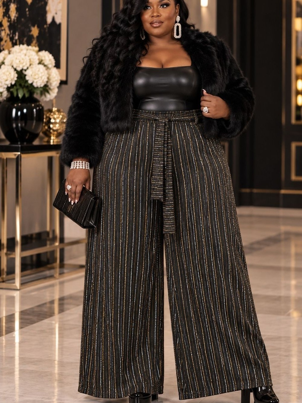 Torrid EUC Plus Size Black Metallic Stripe High Waist Wide-Leg Pants SIZE 4X Torrid EUC Plus Size Black Metallic Stripe High Waist Wide-Leg Pants SIZE 4X