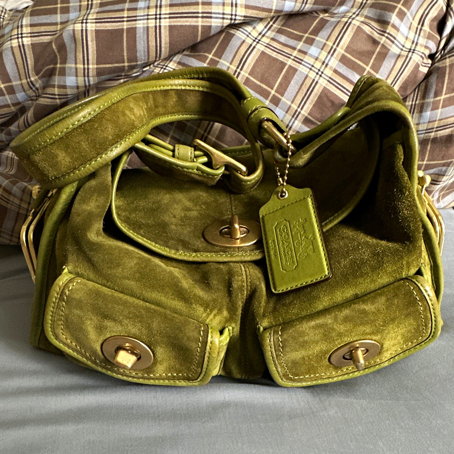 Vintage Coach Bleeker street haversack in asparagus green