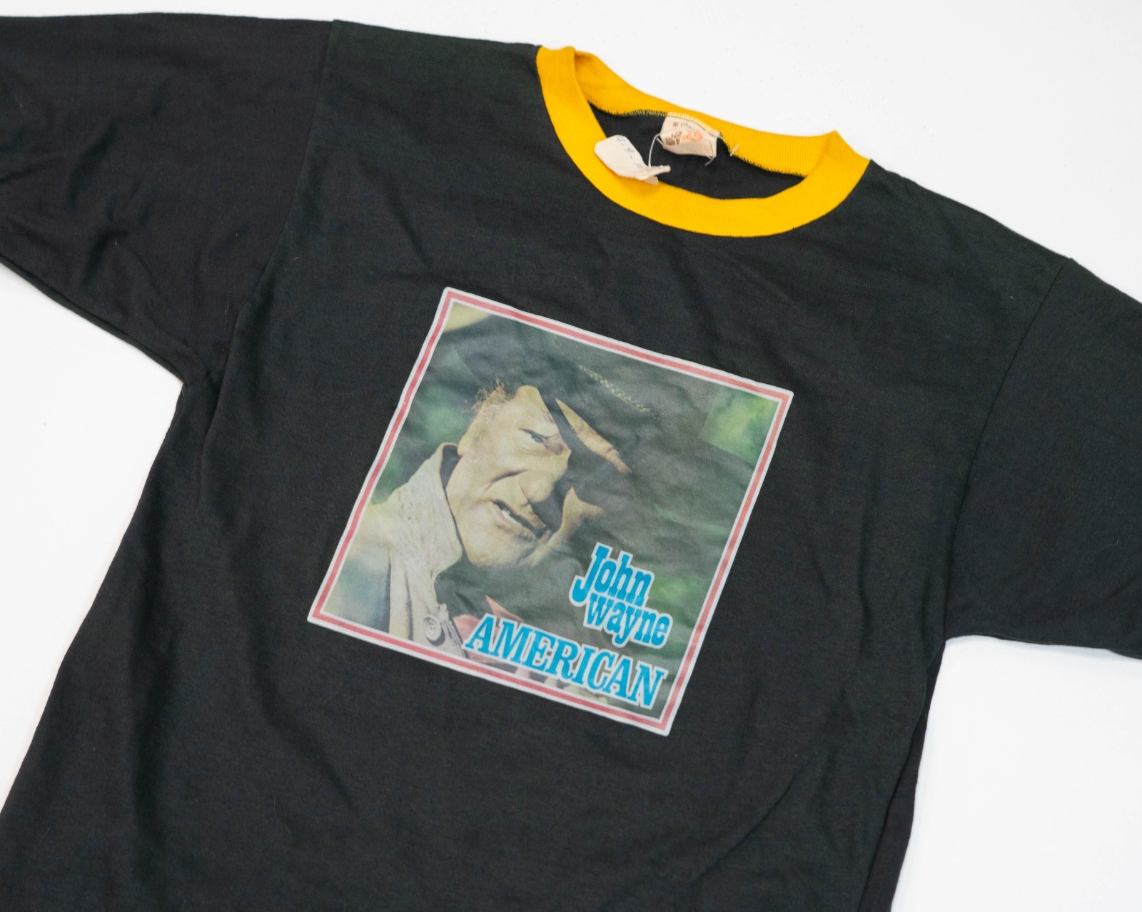 True Vintage Ringer 70s Single Stitch John Wayne Memorial Tee M Western NOS Rare