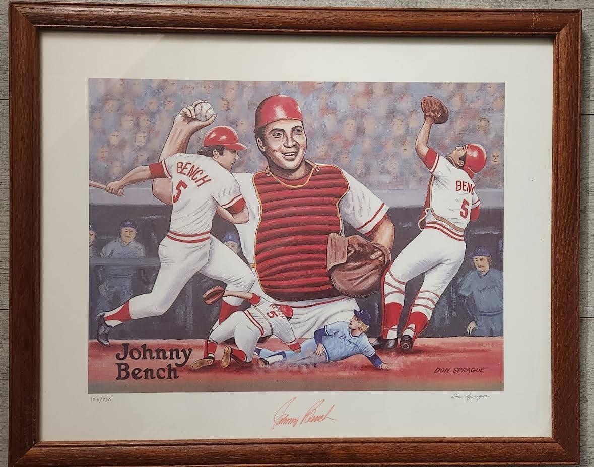 Johnny Bench JSA COA Autographed 16 x 20 Print Framed by Don Sprague #102/750 Johnny Bench JSA COA Autographed 16 x 20 Print Framed by Don Sprague #102/750