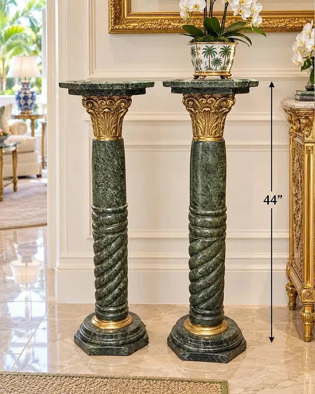 PAIR OF ANTIQUE FRENCH GREEN MARBLE & GILT BRONZE PEDESTALS 44\ PAIR OF ANTIQUE FRENCH GREEN MARBLE & GILT BRONZE PEDESTALS 44\