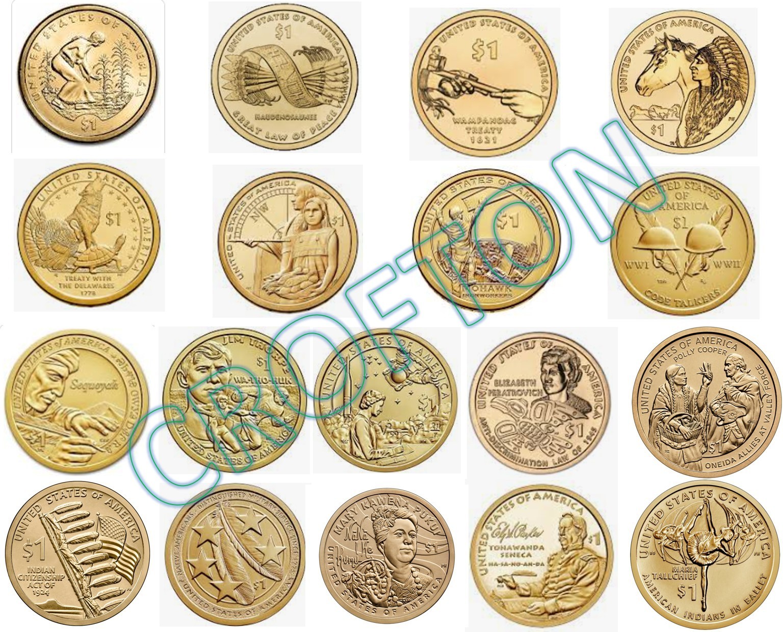USA 250 SALE  2009-2026 Sacagawea Native American 18 Coin Uncirculated Dollar