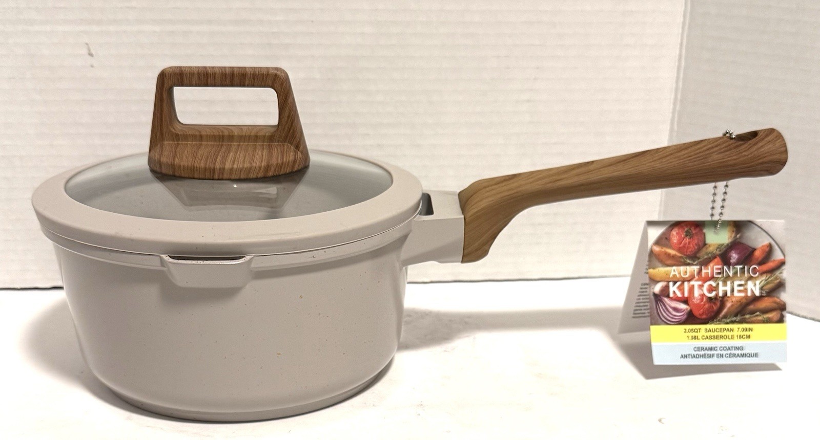 Authentic kitchen Collection 2.05 qt-7.09 In Saucepan Glass lid Tan/Speckle New Authentic kitchen Collection 2.05 qt-7.09 In Saucepan Glass lid Tan/Speckle New