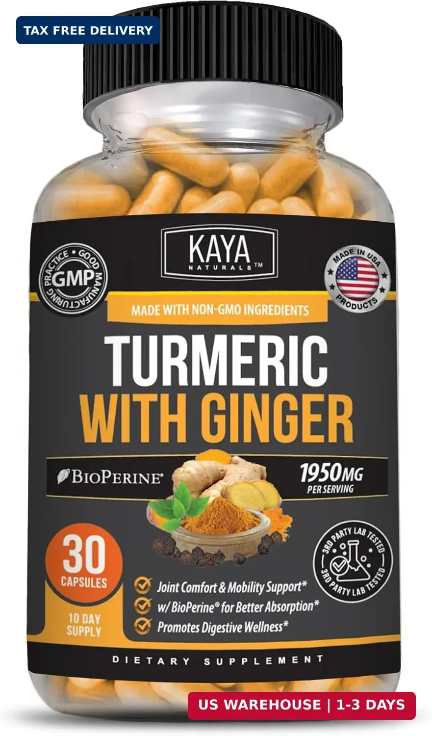Kaya Naturals - Tumeric Curcumin Standardized - Tumeric Ginger Supplement - Move
