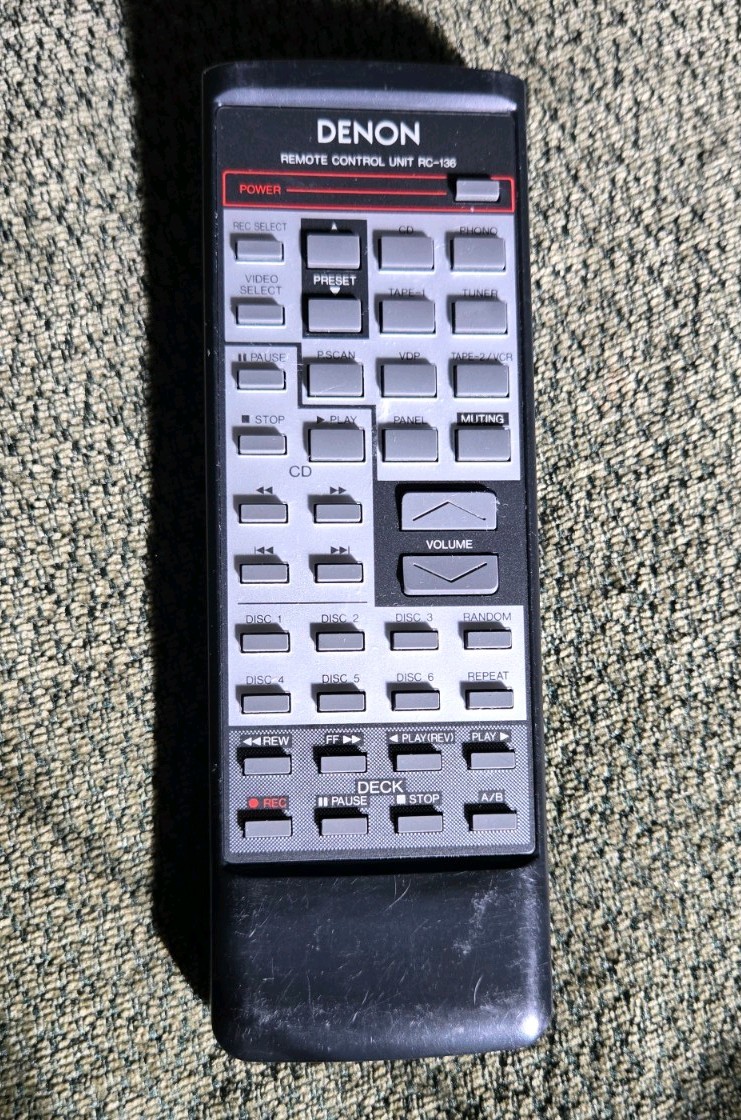 Genuine Vintage Denon RC-136 CD Cassette Tape Tuner Phono Remote Control TESTED Genuine Vintage Denon RC-136 CD Cassette Tape Tuner Phono Remote Control TESTED