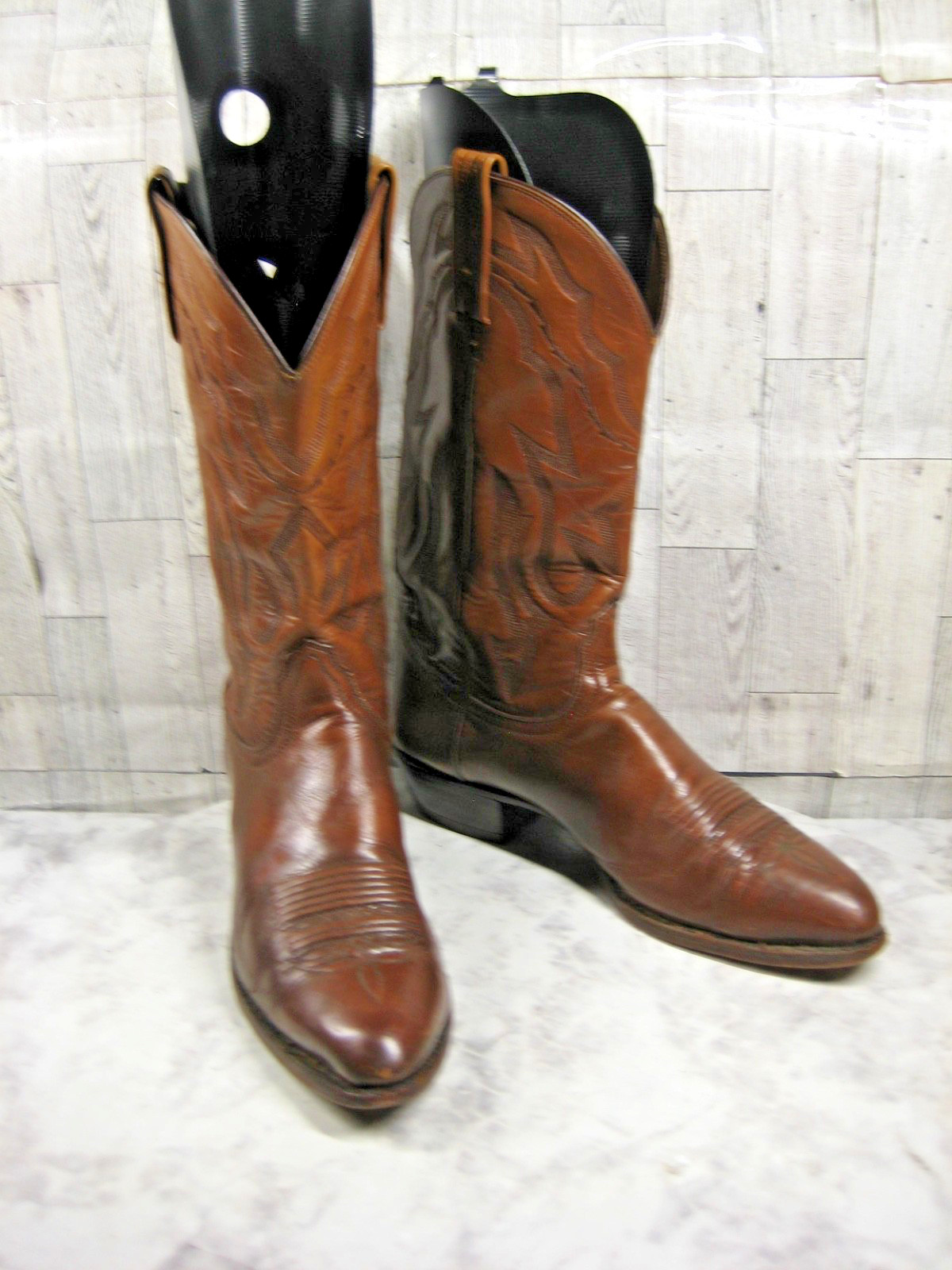 Lucchese 2000 Cowboys Western Boots Men 11D Shoes Brown Leather Rodeo Pull On