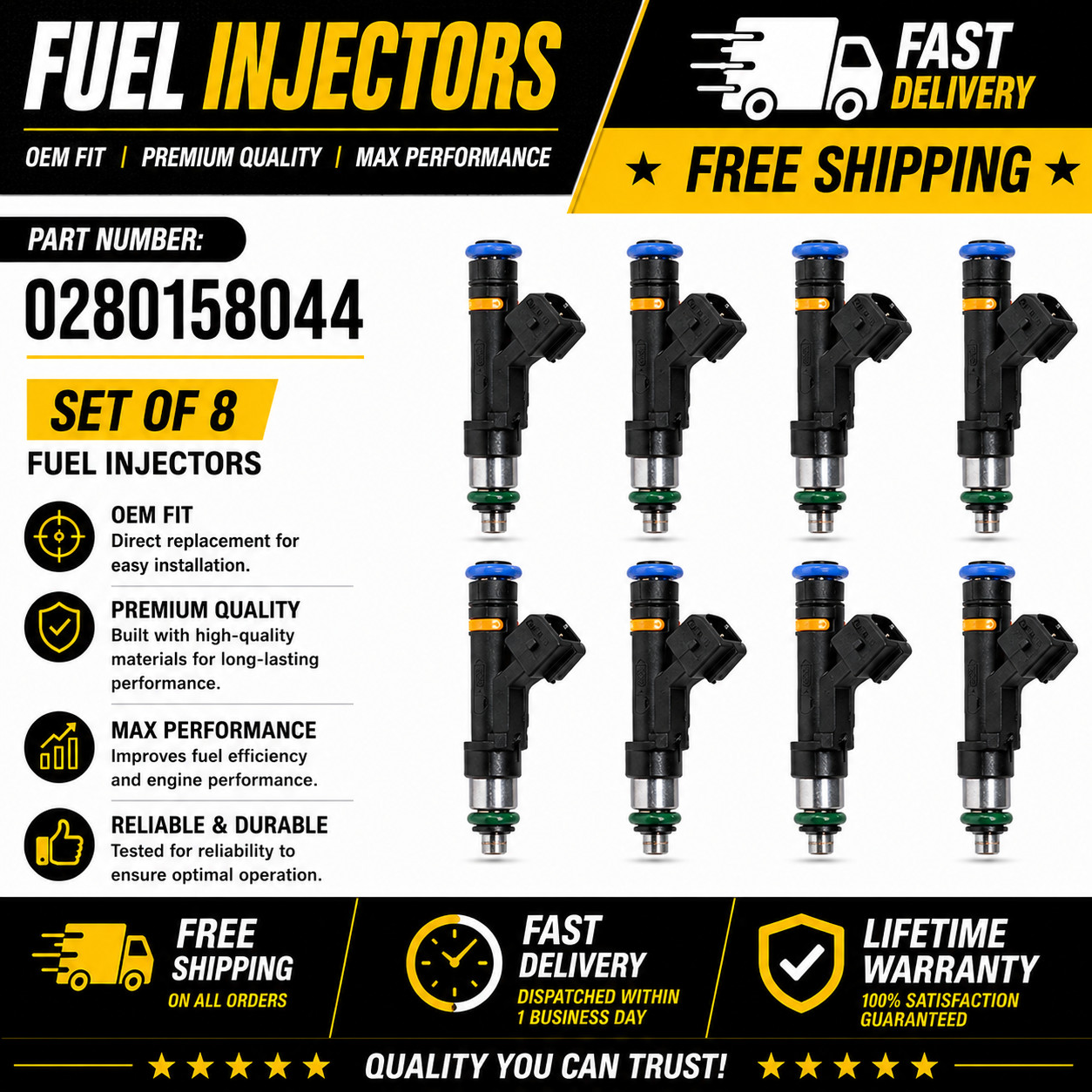 NEW OEM Bosch Fuel Injectors Set of 8 0280158044 For Ford F-150 Expedition 5.4L NEW OEM Bosch Fuel Injectors Set of 8 0280158044 For Ford F-150 Expedition 5.4L