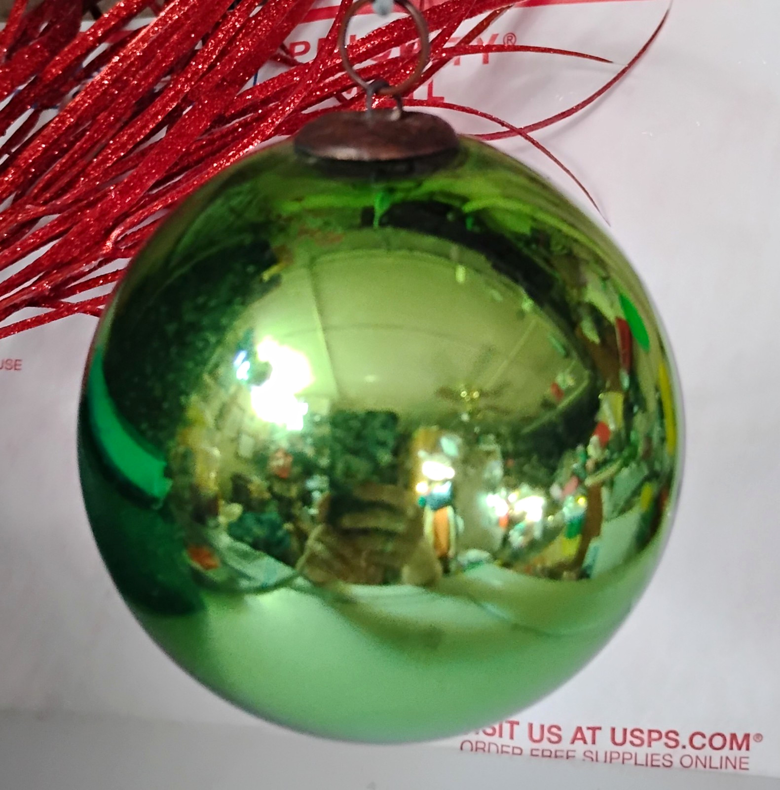 Antique German Kugel Green Mercury Glass Christmas Ornament 5 Inch Large