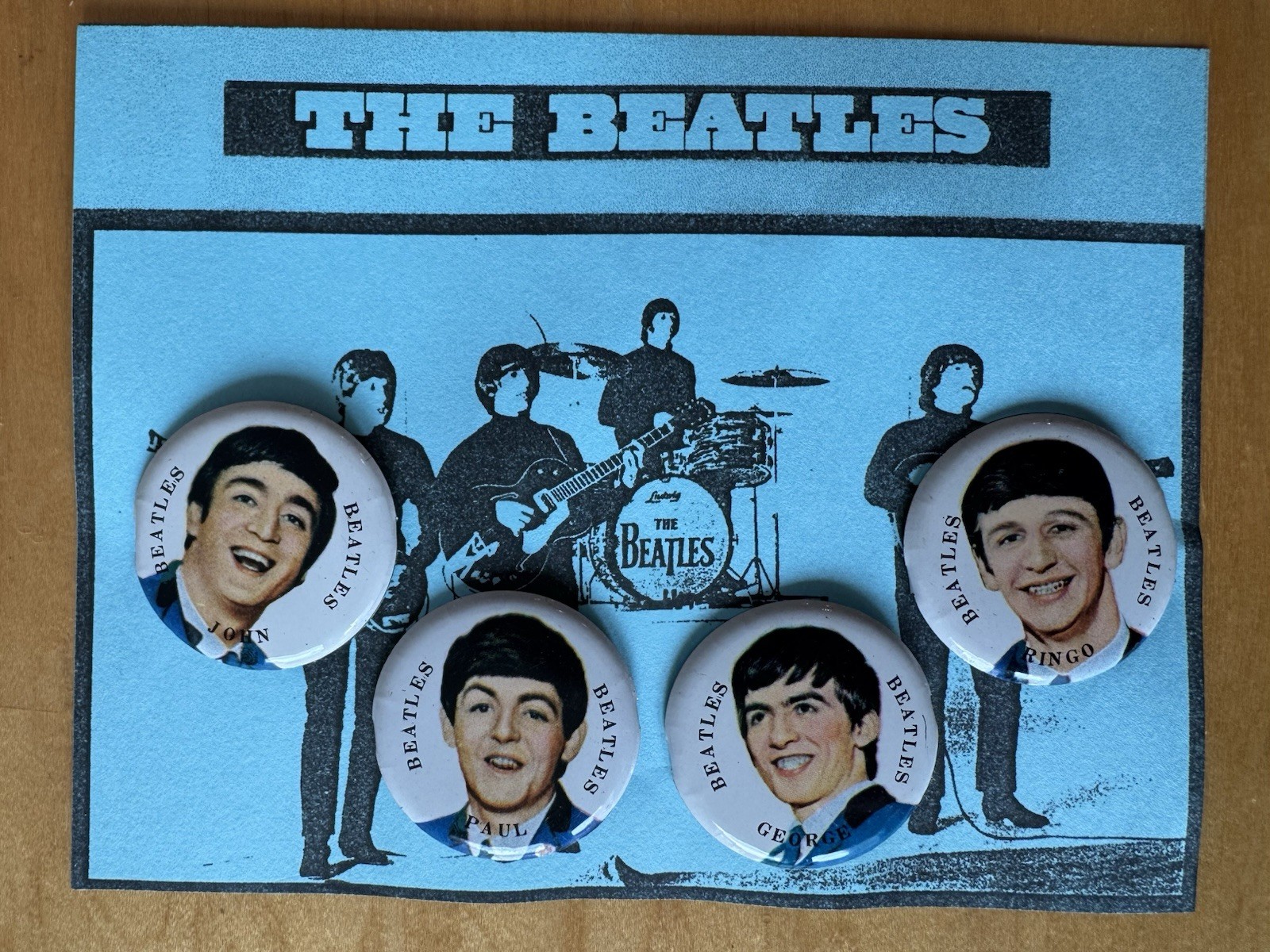 Vintage Beatles Pinback Buttons Set Of 4 On Display Card 1960s