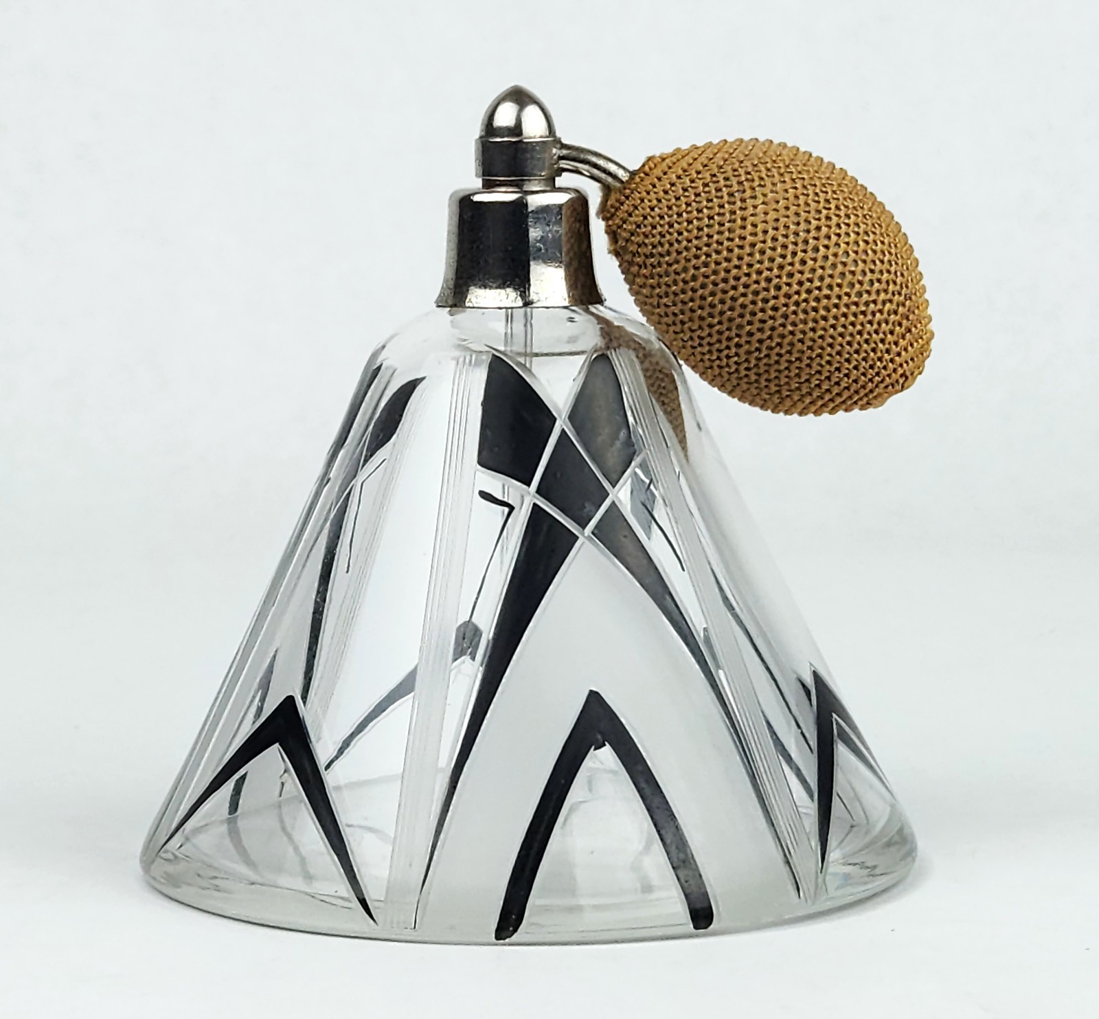1930s Czech Art Deco Crystal Perfume Atomizer Black Enamel Karl Palda Style 1930s Czech Art Deco Crystal Perfume Atomizer Black Enamel Karl Palda Style