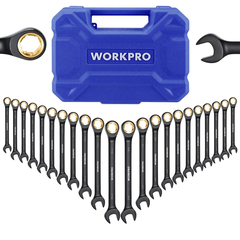 WORKPRO 22PCS Ratcheting Wrench Set 72 Teeth Combination Wrench Set Metric & SAE WORKPRO 22PCS Ratcheting Wrench Set 72 Teeth Combination Wrench Set Metric & SAE