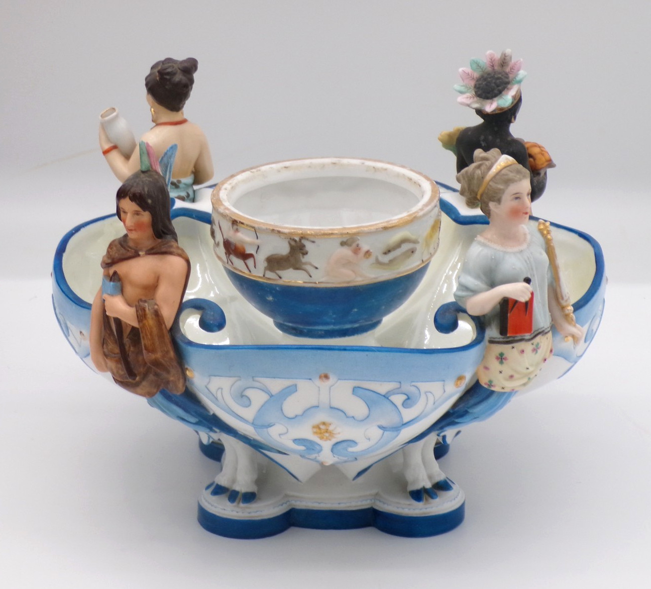 Antique German KPM Allegorical Continents & Zodiac Figural Centerpiece Compote