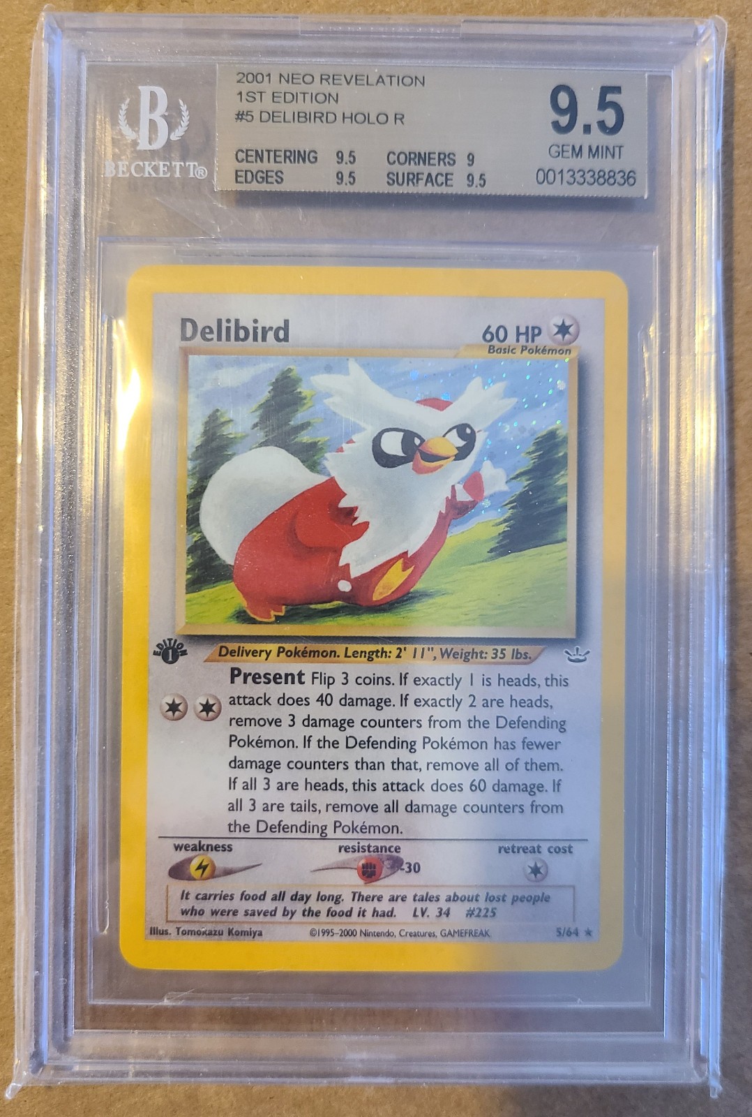 2001 Neo Revelation #5 Delibird Holo - 1st (First) Edition BGS 9.5 POP 4 2001 Neo Revelation #5 Delibird Holo - 1st (First) Edition BGS 9.5 POP 4