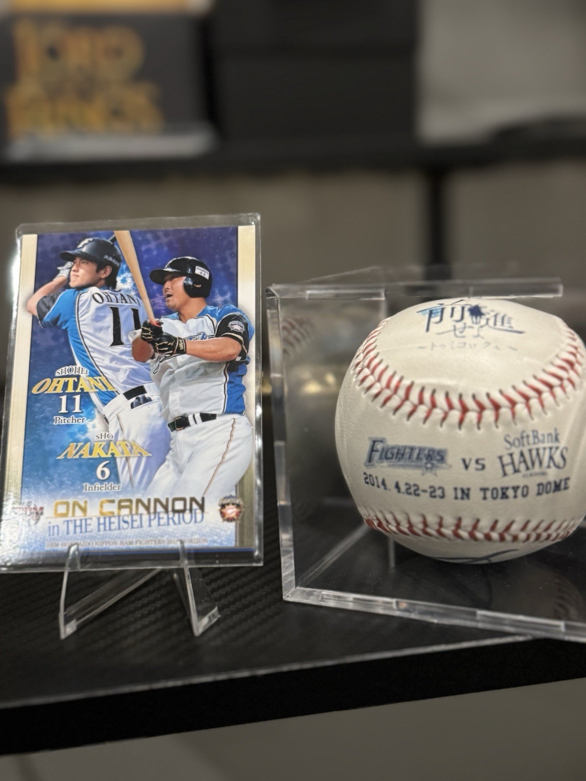 Shohei Ohtani & Sho Nakata Card & Signed Ball Nippon Ham Fighters, 2014 2015 BBM