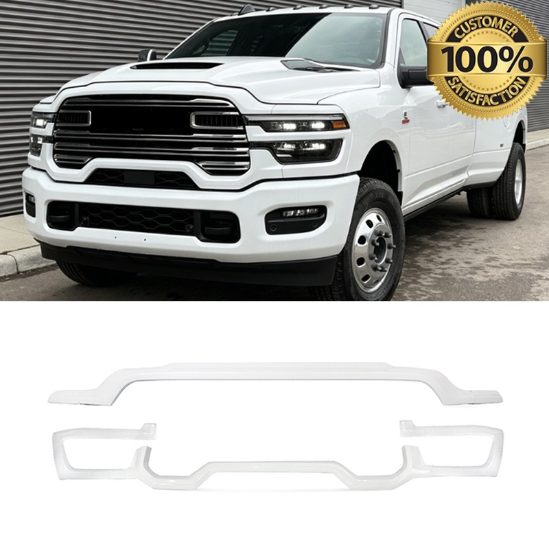 For 2025 2026 RAM 2500 3500 Bright White Front Upper+Lower Grille Molding Trim