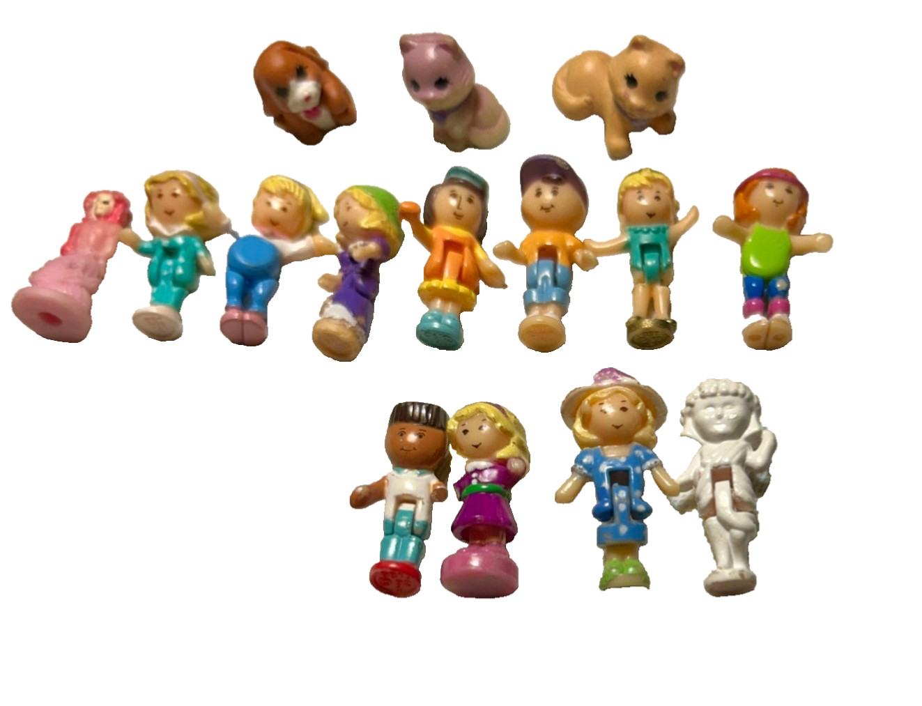 Polly Pocket Vintage Bluebird Dolls Figures People Lot Of 12 Dolls & 3 Pets READ