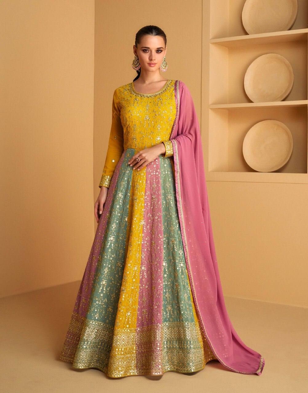 Multicolor Indian Pakistani Floor Length Anarkali Readymade Salwar Kameez Gown Multicolor Indian Pakistani Floor Length Anarkali Readymade Salwar Kameez Gown