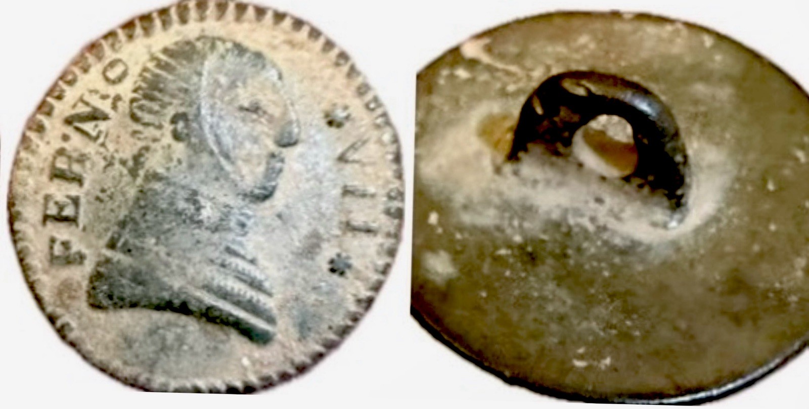 Spain, 19th Century Napoleonic Military Cufflink Button Featuring Fernando VII 
