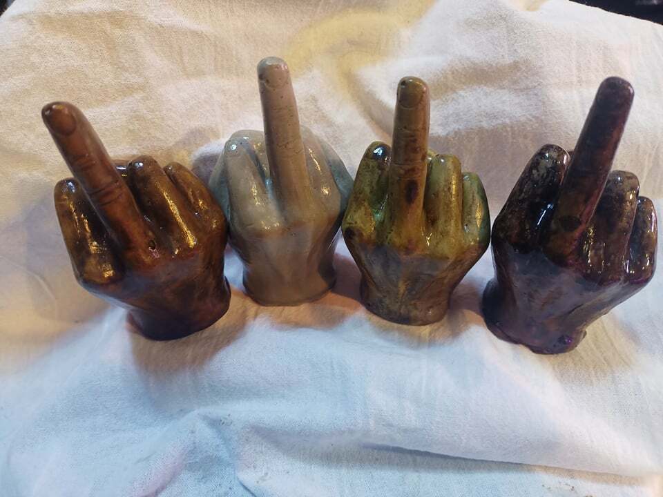 Middle Finger Concrete Statue Figurine Flip-Off Stained Custom Funny Middle Finger Concrete Statue Figurine Flip-Off Stained Custom Funny