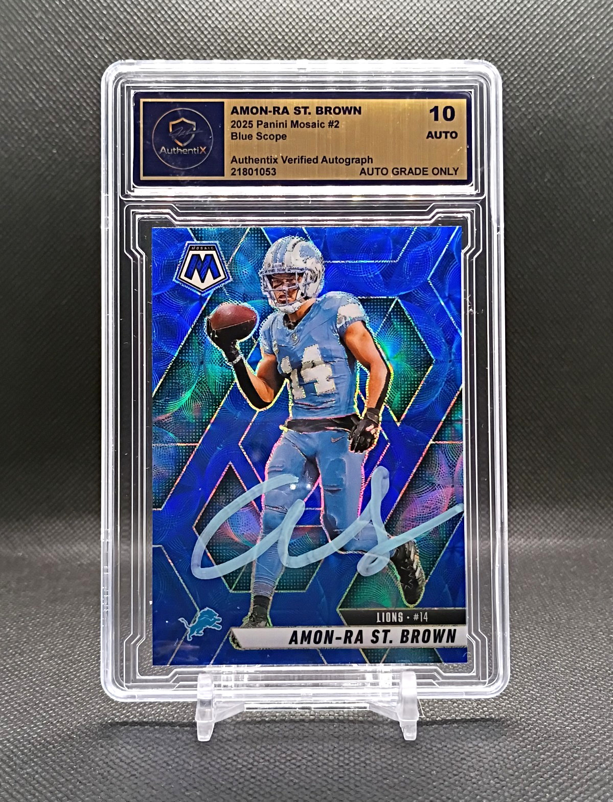 Amon-Ra St. Brown | 2025 Mosiac Blue Scope Auto | Lions | Authentix 10 | S351