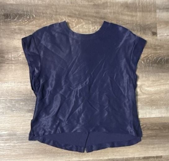 Mae by Anthropologie Blouse Size X-Small Blue Satin Cap Sleeve Top