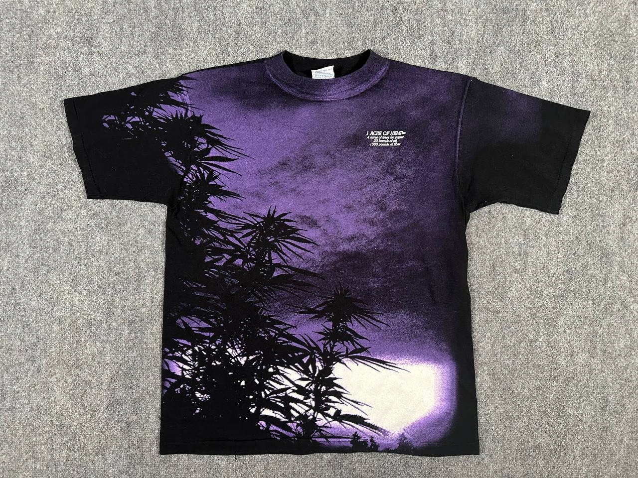 Vintage 90s Weed All Over Print 1 Acre of Hemp Cannabis Weed Purple AOP T-Shirt