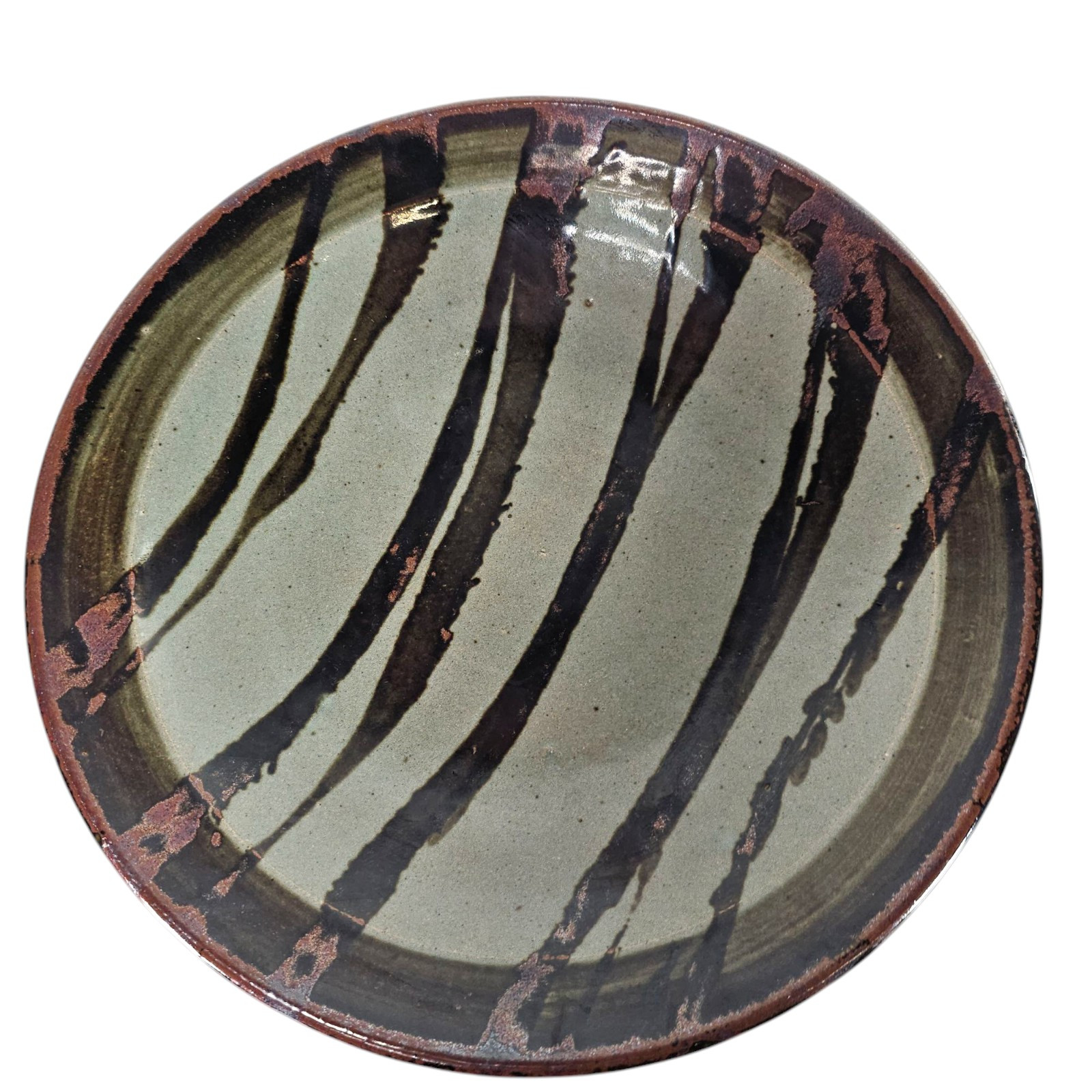 Vintage Studio Art Pottery Centerpiece Bowl 13” Organic Stripes Brown Taupe