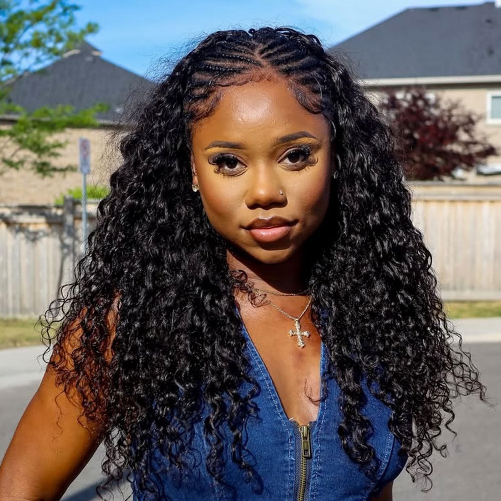 DSEKCAIN Water Wave Half Wig Human Hair 22 Inch 200 Density Half Wig Water Wave