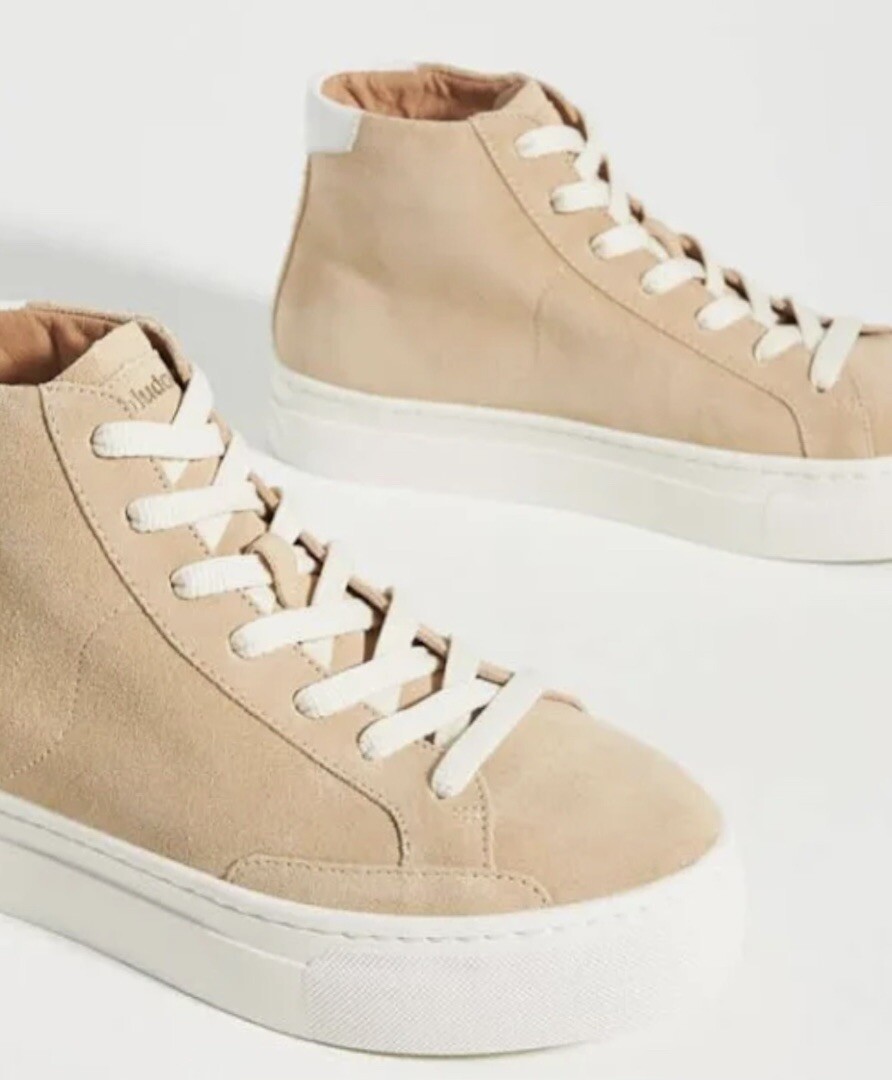Soludos Anthropologie Sneakers Women Sz 6 High Top Ibiza Nude Sand Suede Casual
