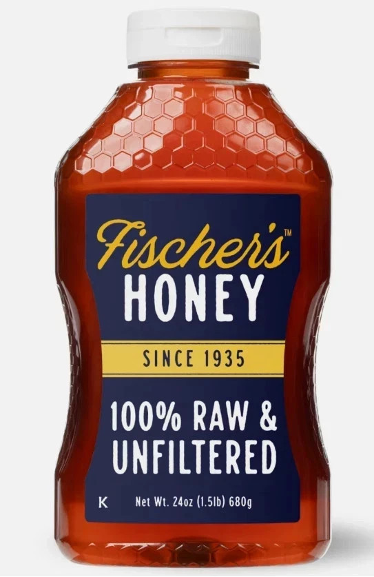 Fischers Honey, 24oz Raw and Unfiltered, Premium, Pure, Squeeze Bottle Fischers Honey, 24oz Raw and Unfiltered, Premium, Pure, Squeeze Bottle