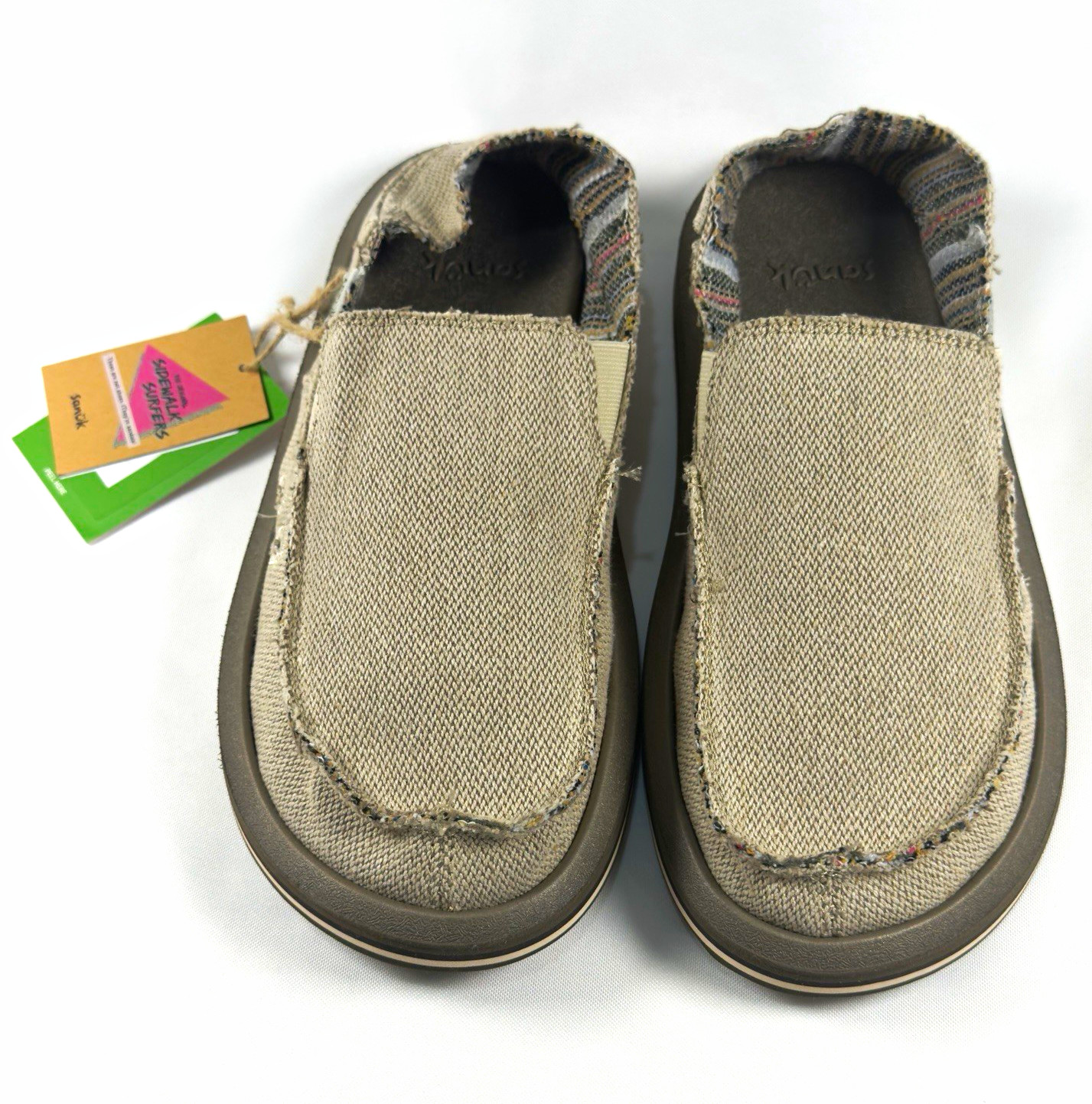 Sanuk Men\'s Donny Hemp 2 Tone Sidewalk Surfer Slip-On Shoes Natural Size 7