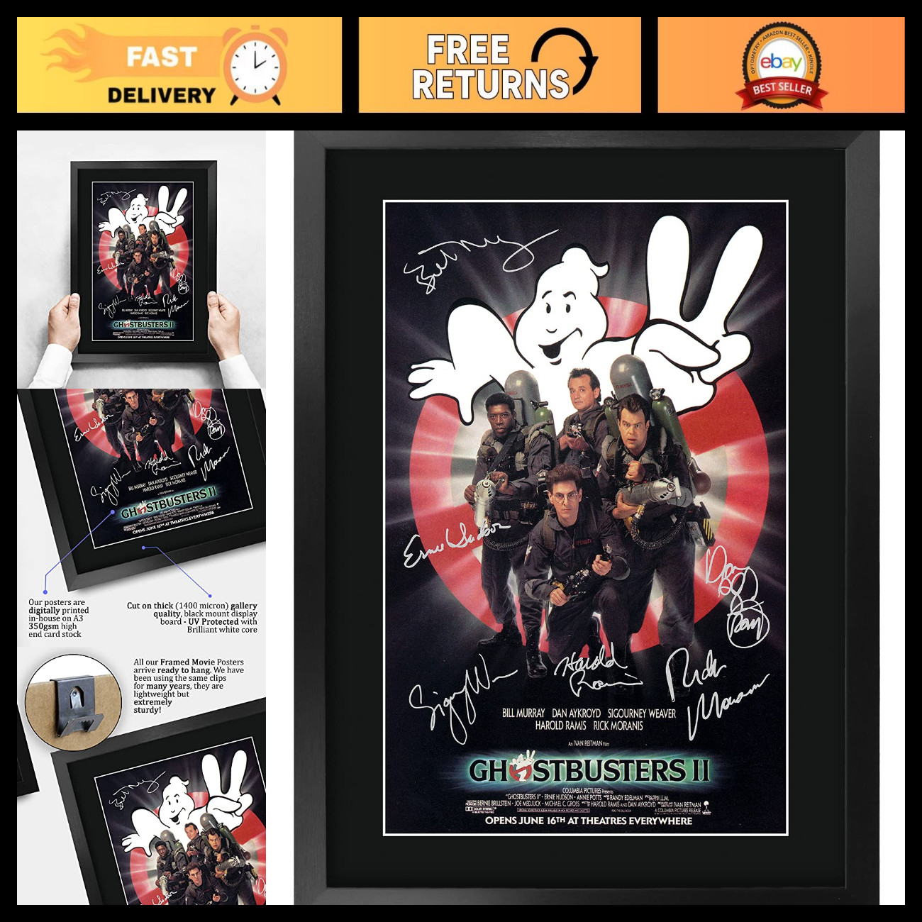 Ghostbusters 2 Framed Poster 16x12 - Bill Murray & Dan Aykroyd Autographed Gift