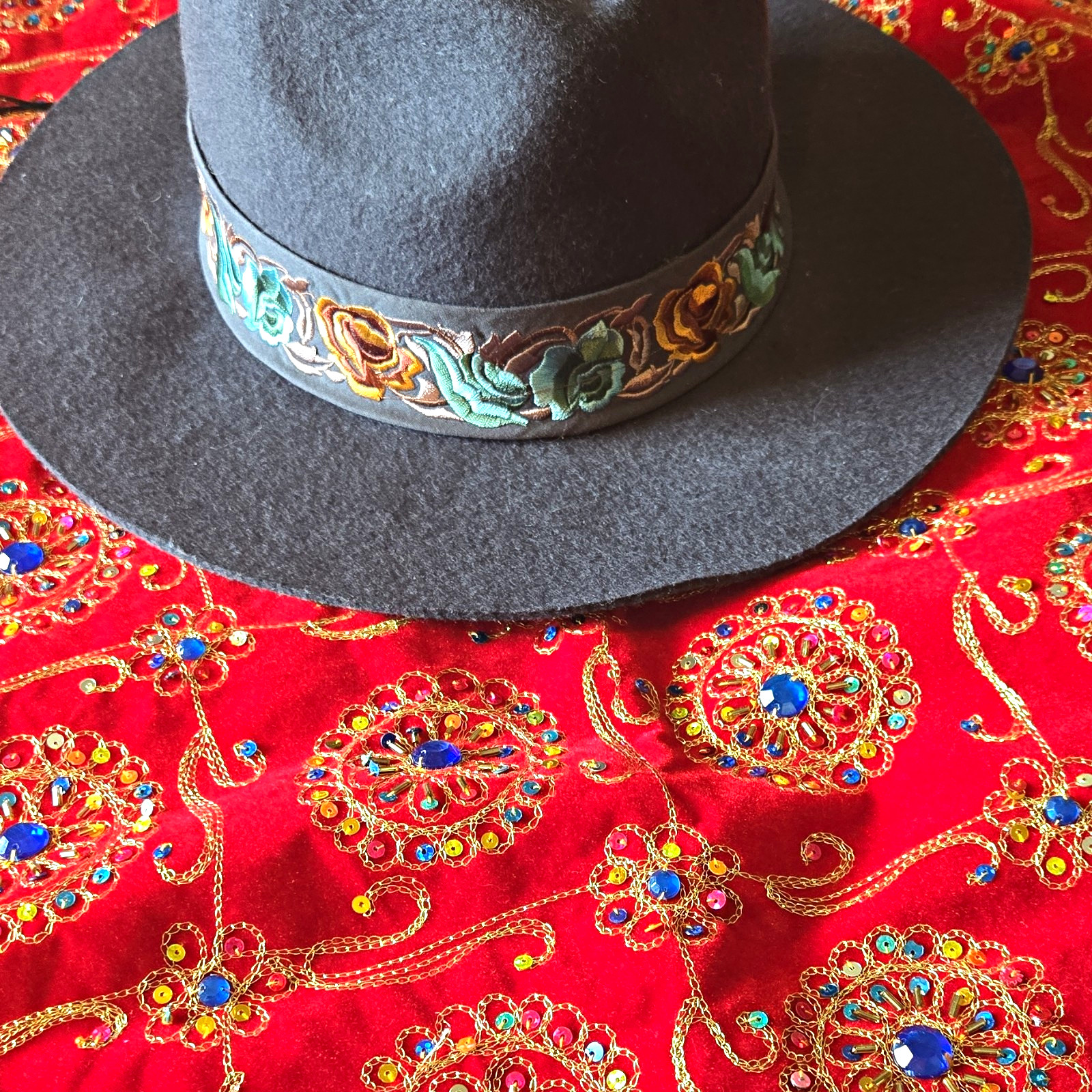 Lucky Brand Gray Wool Felt Fedora Hat L Unisex Boho Floral Band Lucky Brand Gray Wool Felt Fedora Hat L Unisex Boho Floral Band
