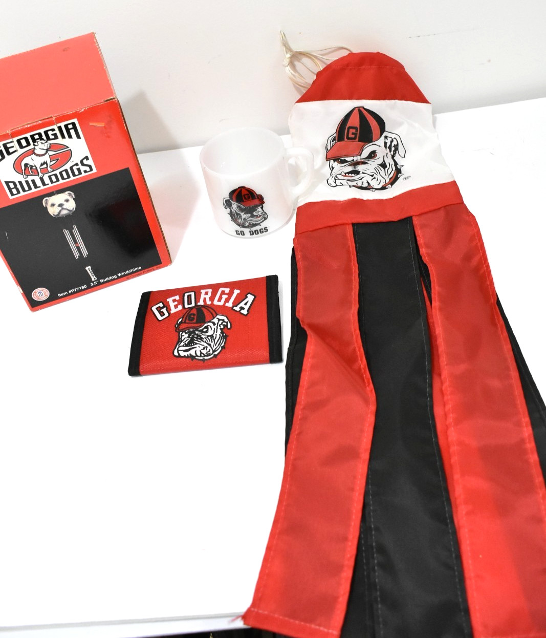 Vintage Georgia Bulldog Fan Lot Federal Cup, Wind Chime, Wallet, Wind Sock Vintage Georgia Bulldog Fan Lot Federal Cup, Wind Chime, Wallet, Wind Sock