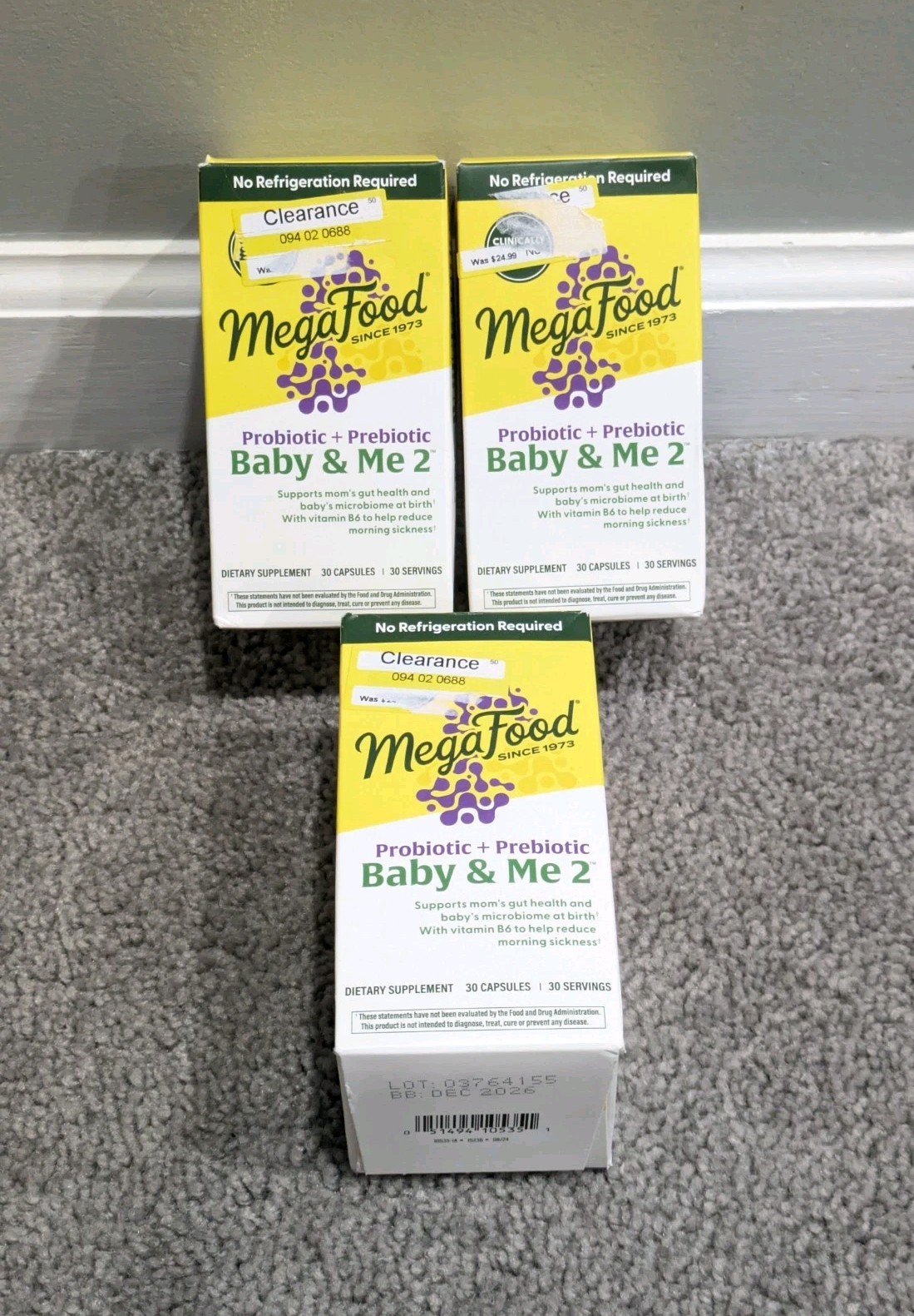 3 Lot MegaFood Baby & Me 2 Prenatal Probiotic Prebiotic Motion 30ct EXP 12/26