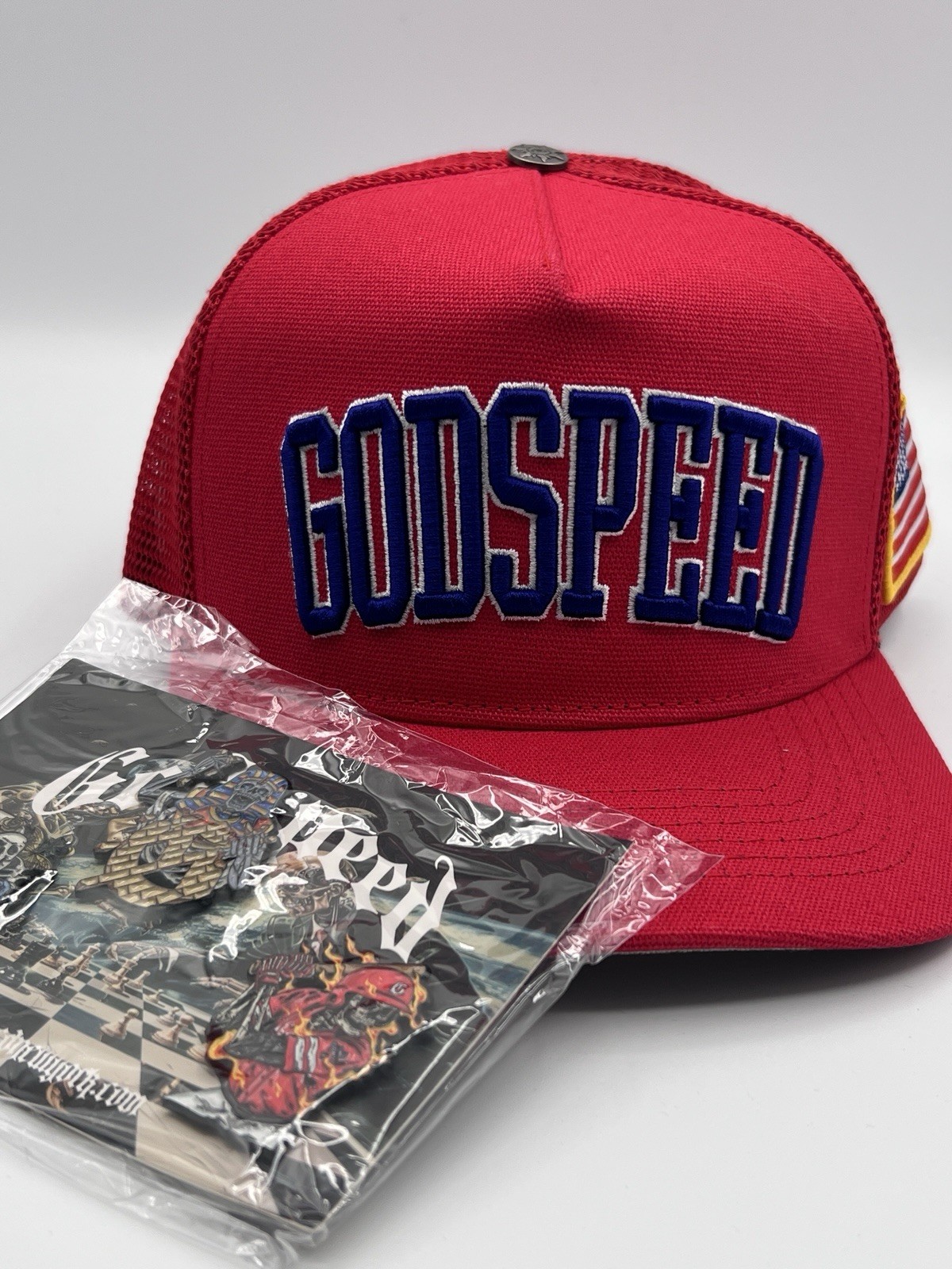 Godspeed GS Forever Trucker Hat Red White Blue 3 Piece Pin Set