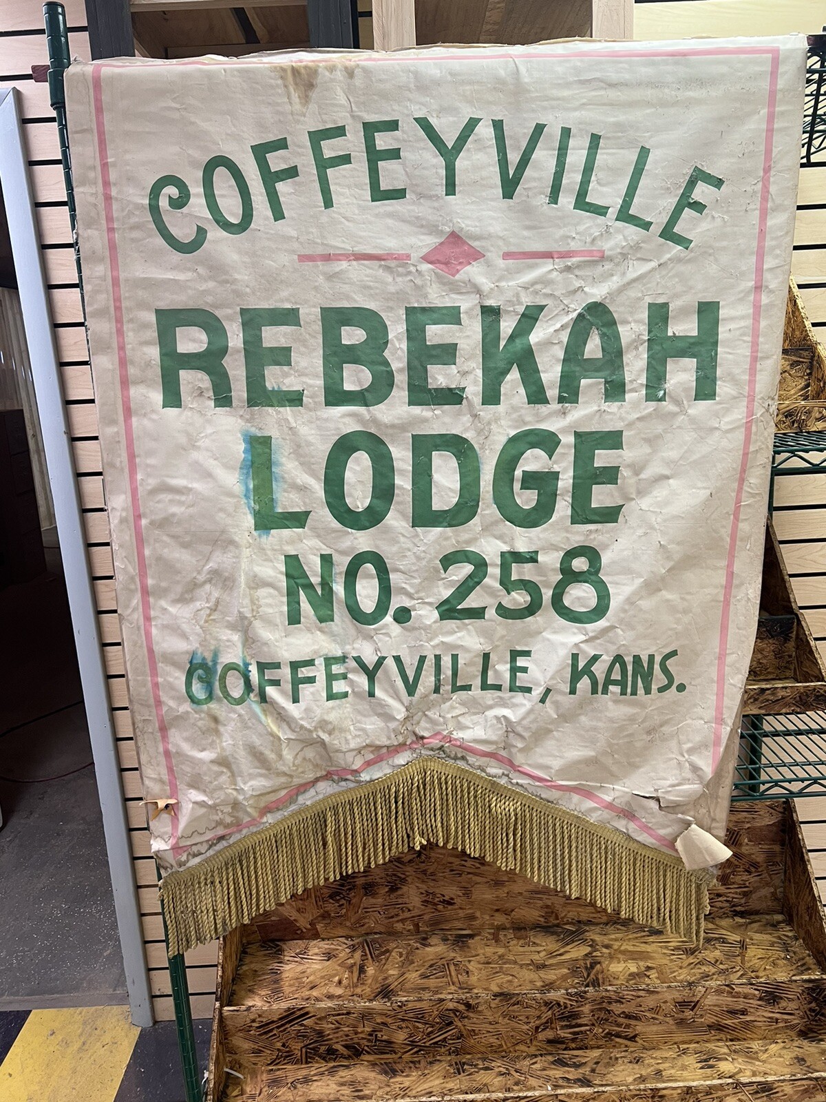 Antique Odd Fellows Rebecca Lodge Banner - Coffeyville, Kansas
