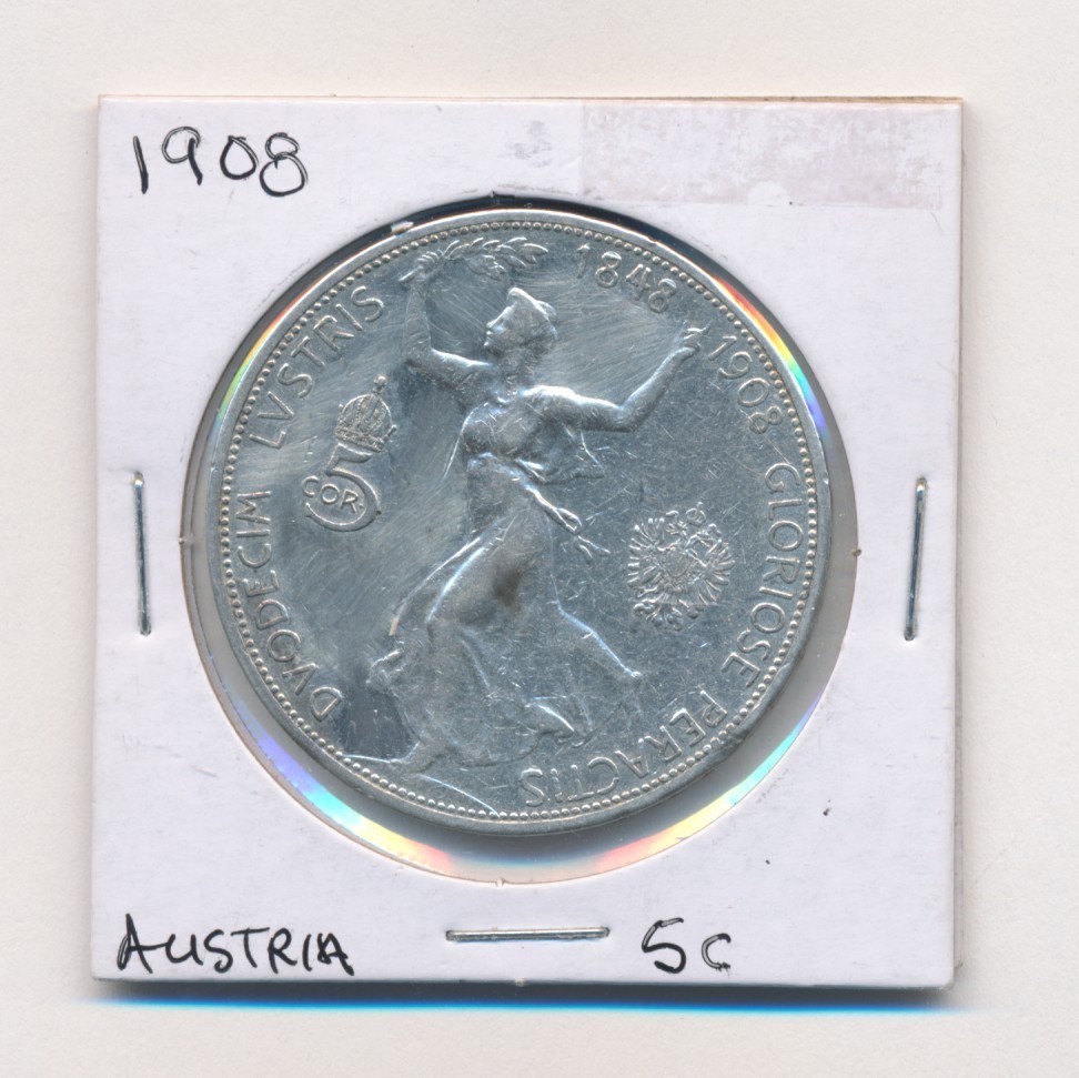 1908 AUSTRIA SILVER 5 CORONA 1908 AUSTRIA SILVER 5 CORONA