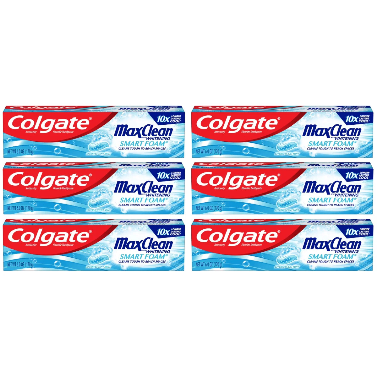 Colgate Max Clean SmartFoam Toothpaste Effervescent Mint 6 oz (6 Pack)